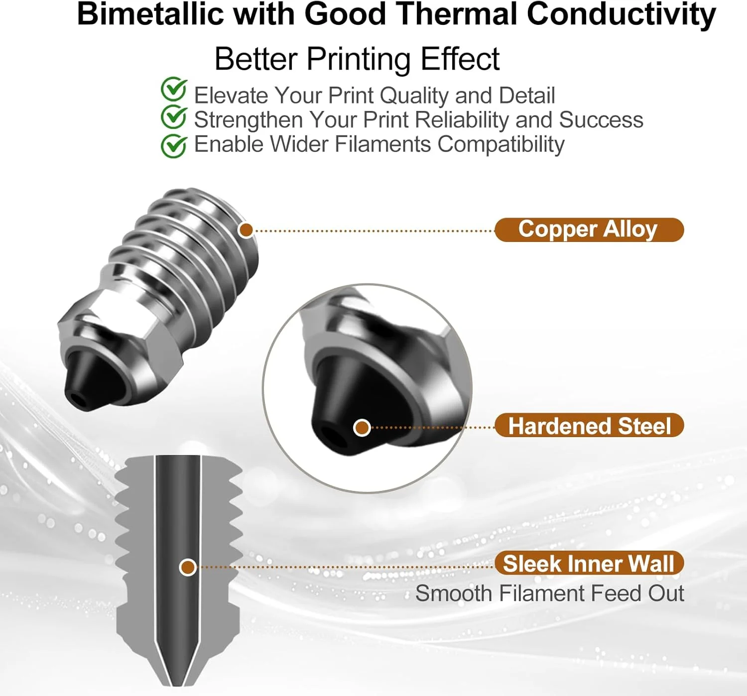 نازل دو فلزی ارتقا یافته 0.8 میلی متری 3 عددی برای Bambu Lab P1P P1S X1 X1C، جایگزینی نازل Hotend اکسترودر پرینتر سه بعدی برای سری Bambu Labs X1 P1
