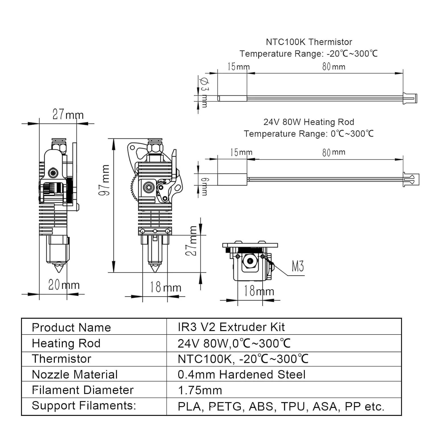 اکسترودر درایو مستقیم IR3 V2 با 5 عدد نازل فولادی سخت شده 0.4 میلی متری برای پرینتر سه بعدی تسمه نقاله، کیت اکسترودر مستقیم اکسترودر درایو مستقیم IR3 V2 با 5 عدد نازل فولادی سخت شده 0.4 میلی متری برای پرینتر سه بعدی تسمه نقاله، کیت اکسترودر مستقیم