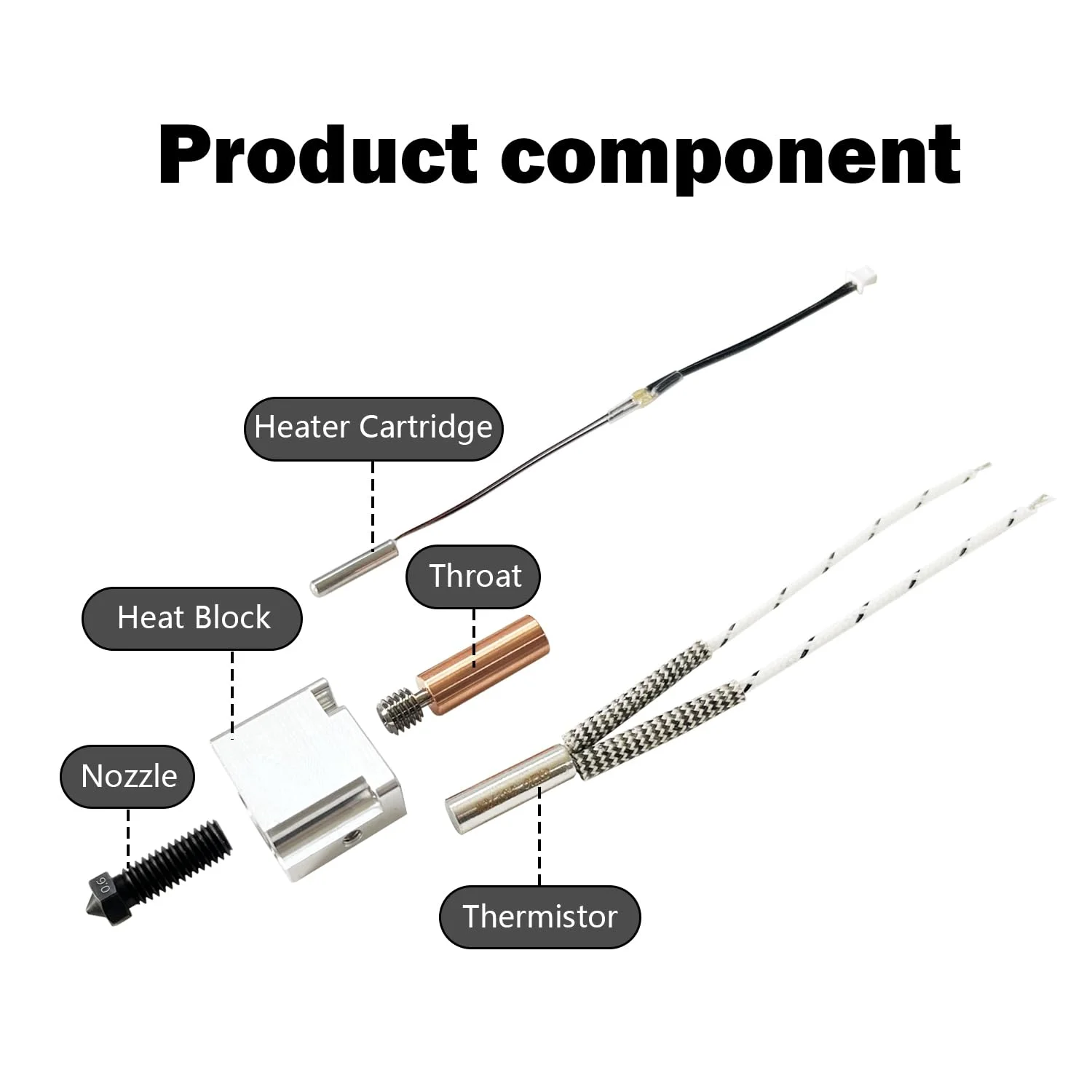 هات‌اند سخت‌کاری شده برای T1/T1 Pro 0.6MM، کیت اکسترودر هد پرینت، بلوک حرارتی هات‌اند، میله گرمایشی، کارتریج 24 ولت 70 وات، ترمیستور، نازل سخت‌کاری شده برای جایگزینی لوازم جانبی پرینتر فلاسان