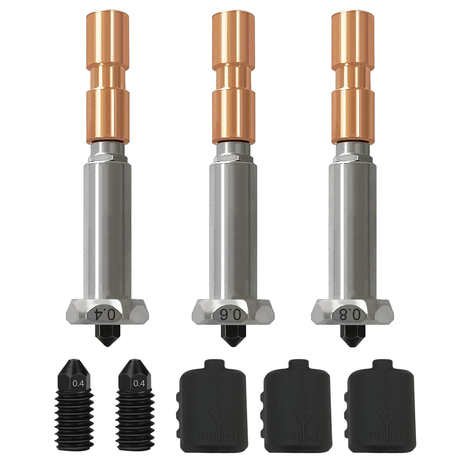 ست نازل استیل سخت کاری شده یکپارچه برای Kobra 3 Max Combo، تعویض سریع، جریان بالا، گلوگاه با سرعت بالا به همراه 2 عدد نازل جداشدنی 0.4 میلی متری و 3 عدد روکش سیلیکونی محافظ هد پرینت