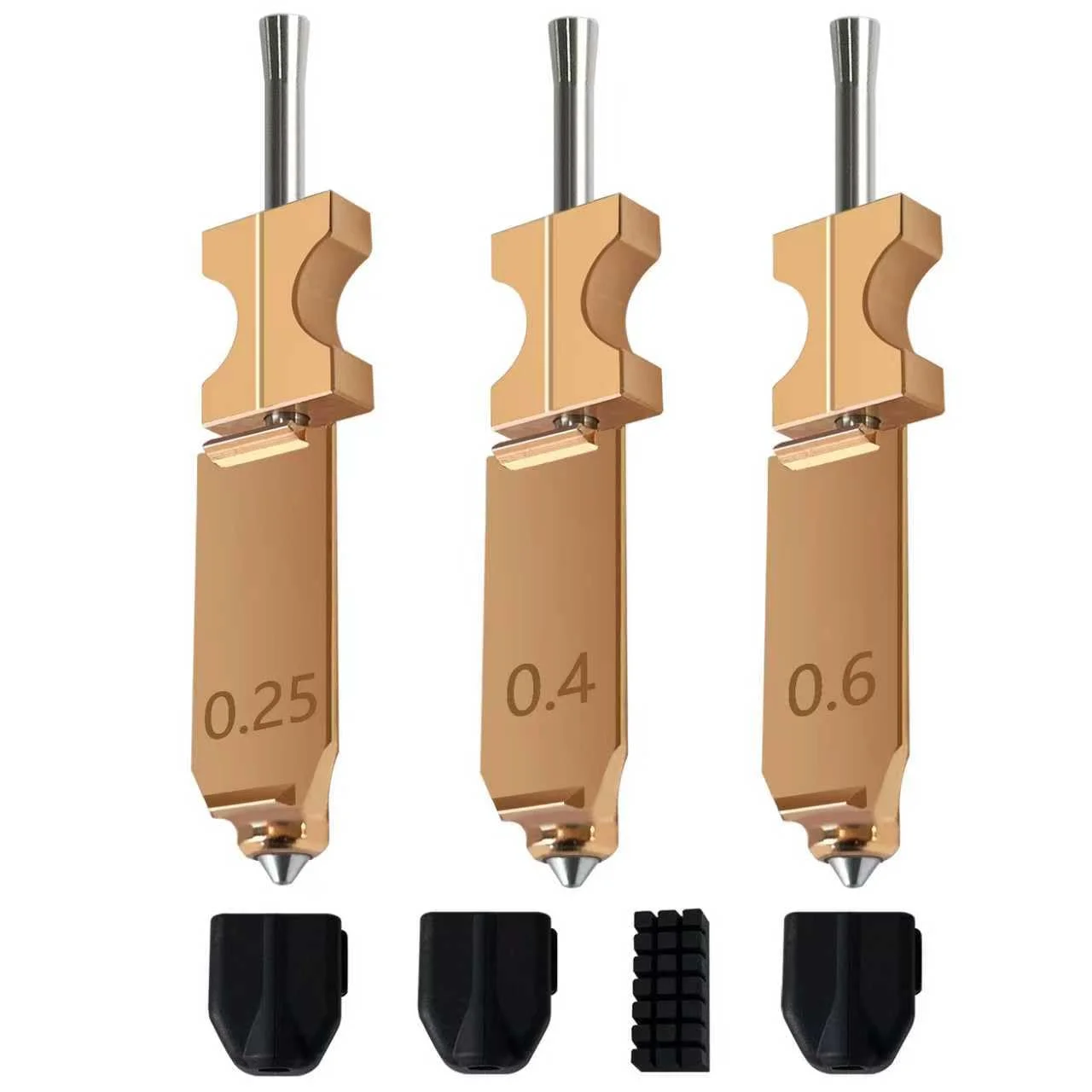 کیت هات‌اند ارتقا یافته 3 عددی 0.25 میلی‌متر، 0.4 میلی‌متر، 0.6 میلی‌متر برای اکسترودر نازل جداشدنی سریع Flashforge AD5X، بلوک حرارتی نازل رهاسازی سریع، لوله گلو با 3 عدد روکش سیلیکونی اضافی و 1 عدد برس نازل