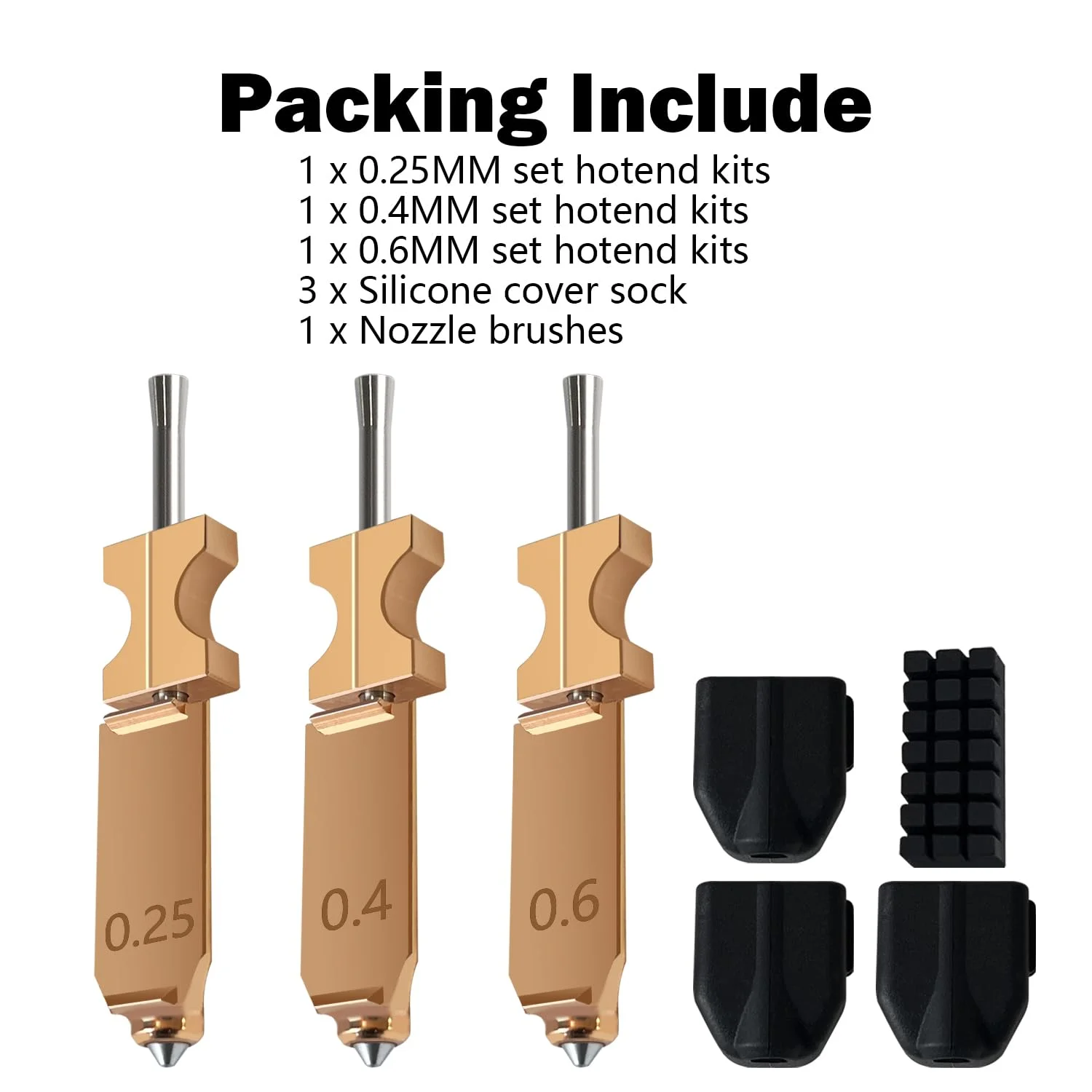کیت هات‌اند ارتقا یافته 3 عددی 0.25 میلی‌متر، 0.4 میلی‌متر، 0.6 میلی‌متر برای اکسترودر نازل جداشدنی سریع Flashforge AD5X، بلوک حرارتی نازل رهاسازی سریع، لوله گلو با 3 عدد روکش سیلیکونی اضافی و 1 عدد برس نازل