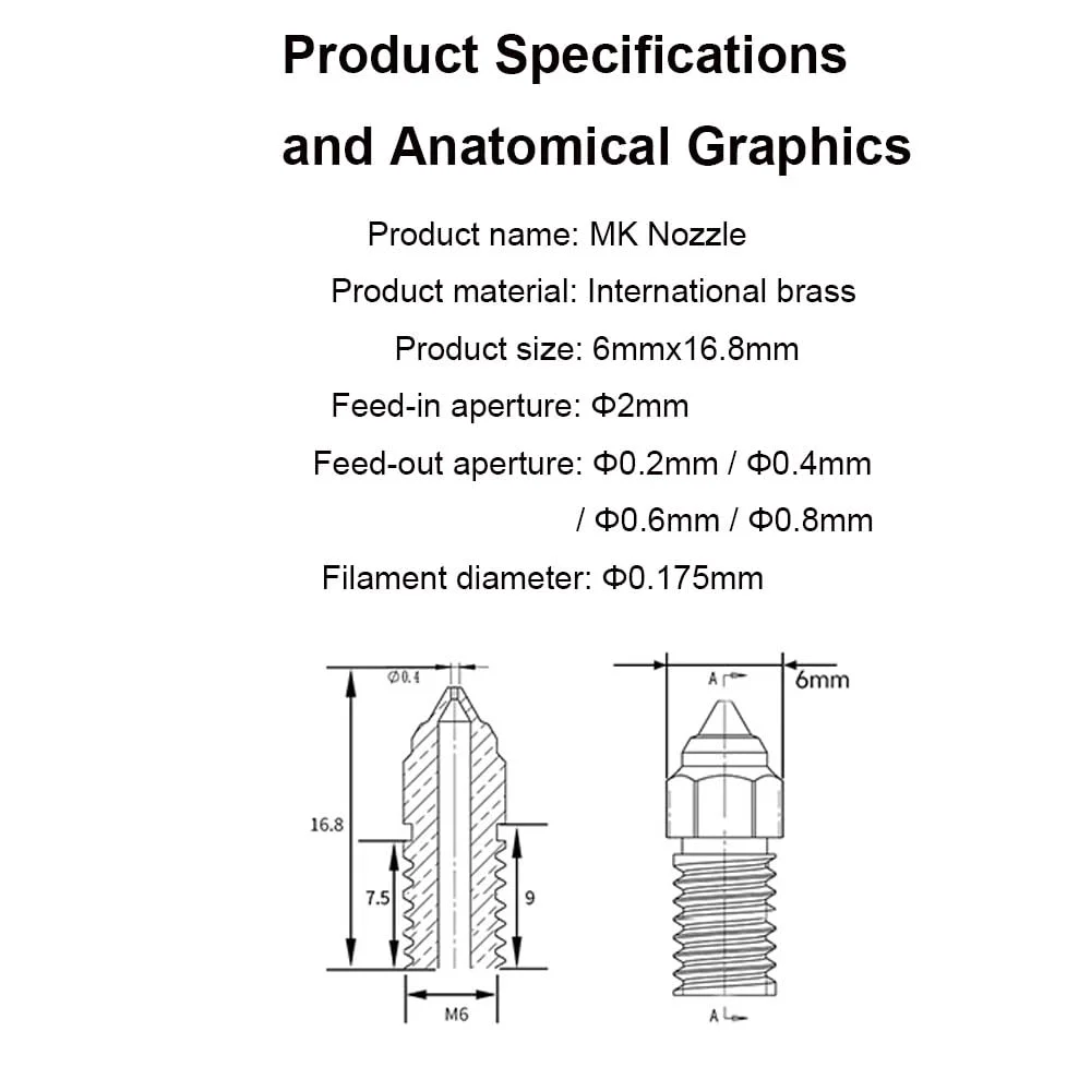 کیت نازل اکسترودر پرینتر سه بعدی Ender 5 S1 - شامل 5 عدد نازل برنجی 0.4 میلی متری + 1 عدد 0.2 میلی متری + 1 عدد 0.6 میلی متری + 1 عدد 0.8 میلی متری، مقاوم در برابر سایش برای Creality Ender 3 V3 SE/Ender 5 S1/Ender 7