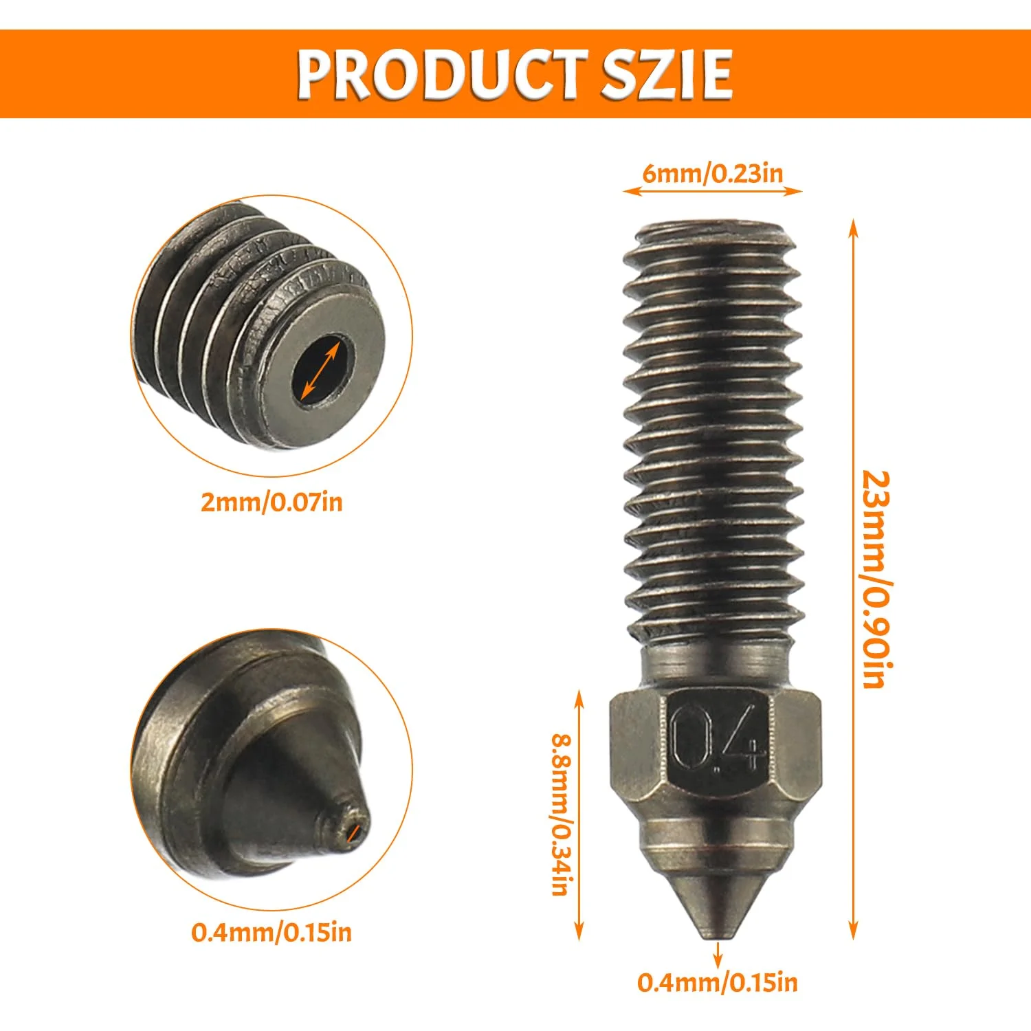 کیت نازل اکسترودر فولاد سخت کاری شده پرینتر سه بعدی، نازل های اکسترودر با سرعت چاپ بالا و جریان بالا 0.4 میلی متر برای Kobra 2/Kobra 2 Neo/Kobra 2 Pro/Kobra 2 Plus/Kobra 2 Max (6 عدد)