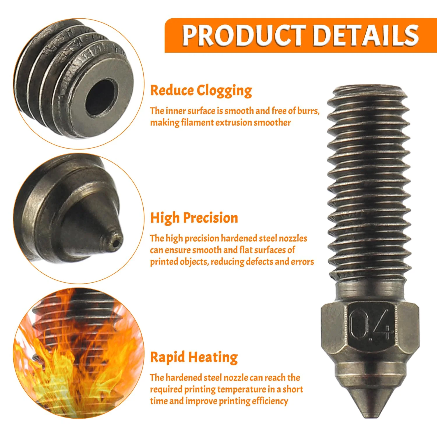 کیت نازل اکسترودر فولاد سخت کاری شده پرینتر سه بعدی، نازل های اکسترودر با سرعت چاپ بالا و جریان بالا 0.4 میلی متر برای Kobra 2/Kobra 2 Neo/Kobra 2 Pro/Kobra 2 Plus/Kobra 2 Max (6 عدد)