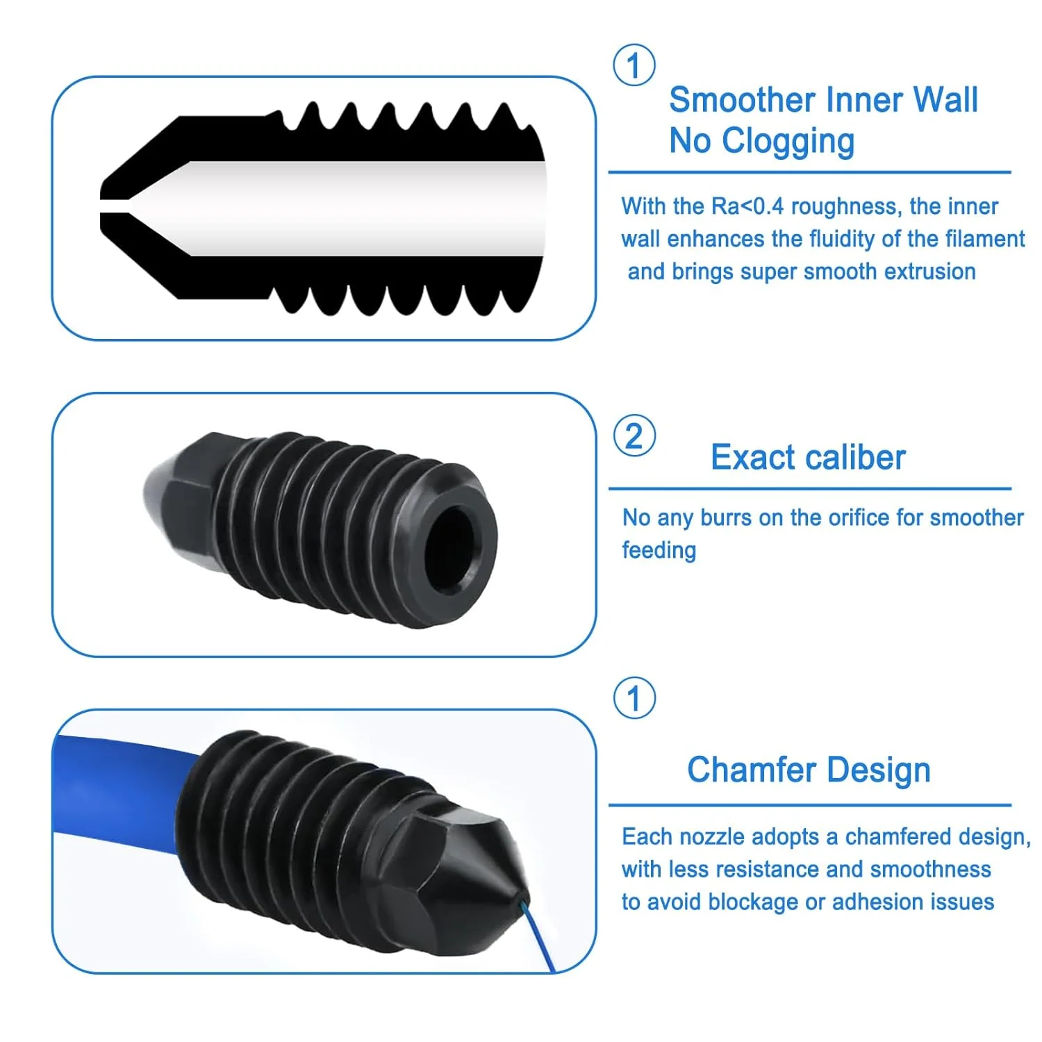 نازل فولادی سخت شده 6 عددی برای Bambu Lab X1/X1C/P1S/P1P، نازل های جایگزین اکسترودر هات اند برای پرینترهای سه بعدی X1/X1C/P1S/P1P (0.4mm*3, 0.2/0.6/0.8mm*1)