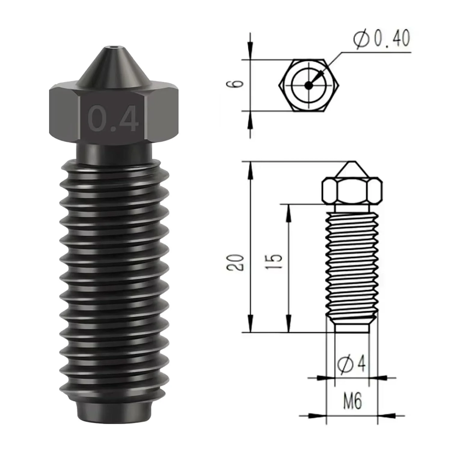 مجموعه 5 عددی نازل فولادی سخت شده 0.4 میلی‌متری برای Anycubic Kobra 3/Kobra 3 Combo/Kobra S1، ارتقاء جریان بالا برای فیلامنت‌های سایشی به همراه جوراب سیلیکونی