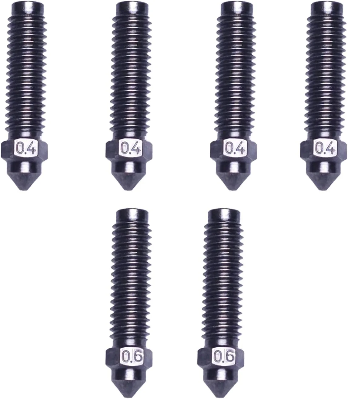 نازل فولادی سخت کاری شده پرینتر سه بعدی، 4 عدد 0.4 میلی متری و 2 عدد 0.6 میلی متری استیل ضد زنگ با دمای بالا سازگار با Centauri Carbon