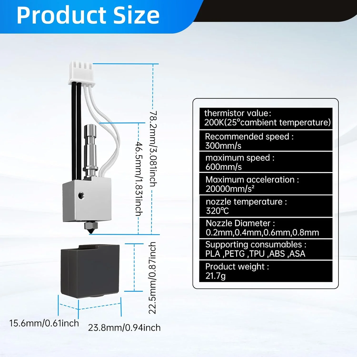 بسته 4 عددی هات‌اند سخت‌کاری شده برای پرینتر سه بعدی Kobra S1، هات‌اند اکسترودر با ترمیستور 200K، نازل فولادی سخت‌کاری شده 0.2MM 0.4MM 0.6MM 0.8MM برای Anycubic Kobra S1/ACE Pro