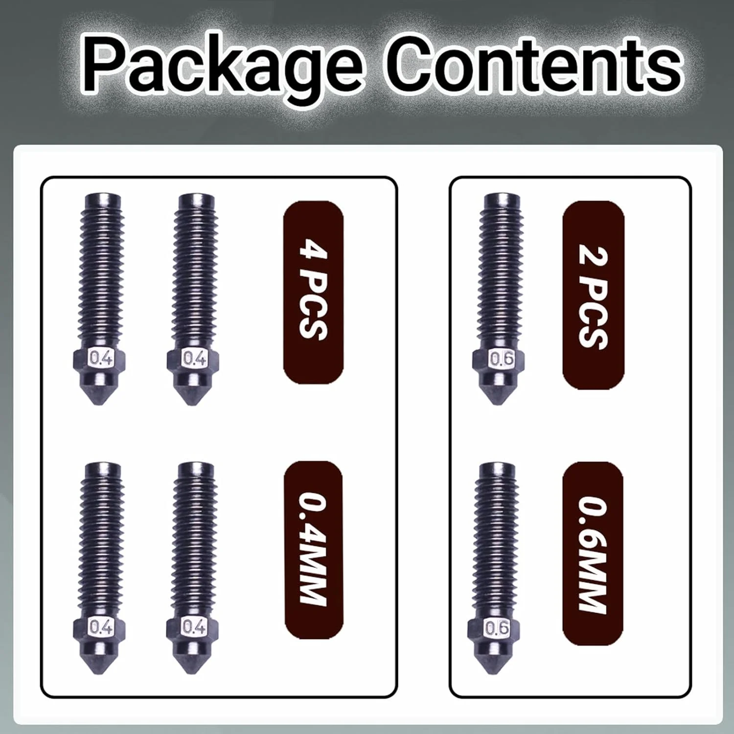نازل فولادی سخت کاری شده پرینتر سه بعدی، 4 عدد 0.4 میلی متری و 2 عدد 0.6 میلی متری استیل ضد زنگ با دمای بالا سازگار با Centauri Carbon نازل فولادی سخت کاری شده پرینتر سه بعدی، 4 عدد 0.4 میلی متری و 2 عدد 0.6 میلی متری استیل ضد زنگ با دمای بالا سازگار با Centauri Carbon