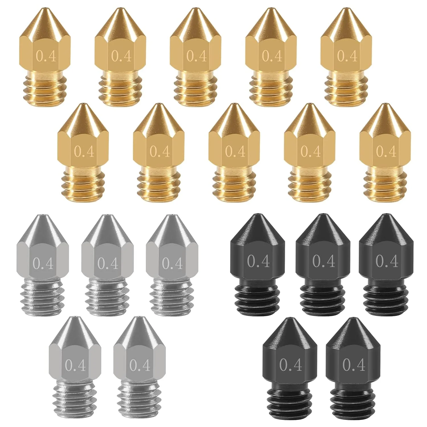 20 عدد نازل اکسترودر فولاد سخت شده + استیل ضد زنگ + برنجی پرینتر سه بعدی MK8 نازل 0.4 میلی متری، برای Creality Ender 3 Ender 3 V2 Ender 3 Pro CR-10 Makerbot Creality CR-10 Ender 3 5