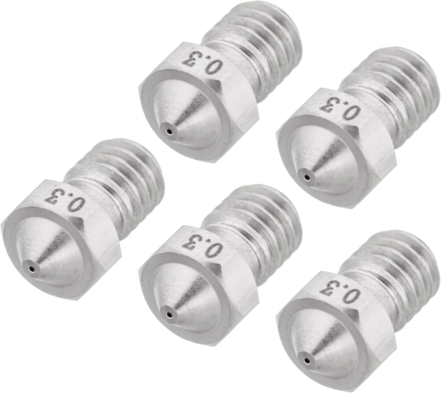 ۵ عدد نازل استیل ضد زنگ 0.3 میلی متری V6 مناسب پرینتر سه بعدی - سازگار با فیلامنت 1.75 میلی متری و رزوه M6 (6 میلی متری) - قطعه یدکی اکسترودر هات اند مقاوم در برابر خوردگی و زنگ زدگی