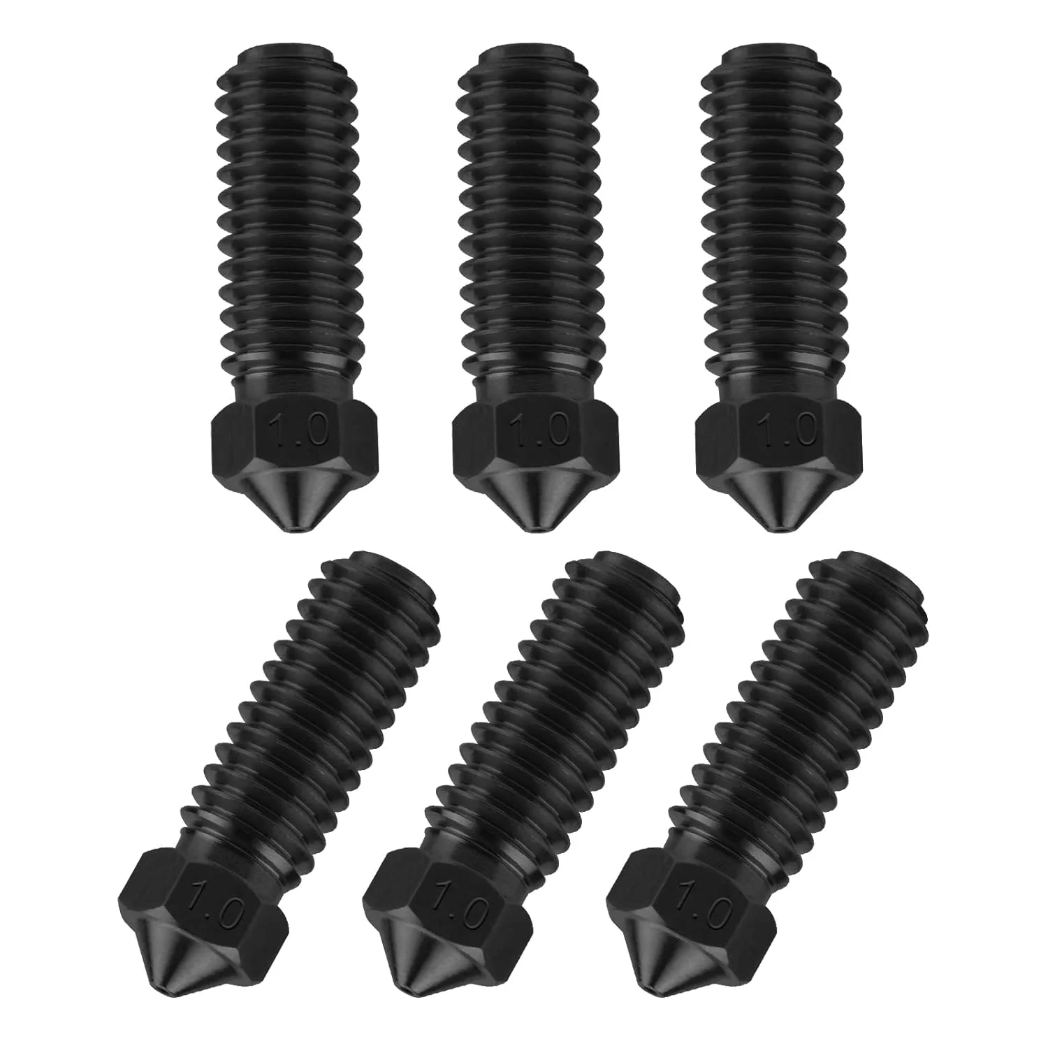 نازل های 1.0 میلی متری ولکانو فولاد سخت کاری شده کبرا 3، نازل اکسترودر M6، اکسترودرهای پرینتر سه بعدی 6 عددی کیت نازل مقاوم در برابر سایش نوک تیز درجه حرارت بالا برای پرینترهای سه بعدی Anycubic کبرا 3