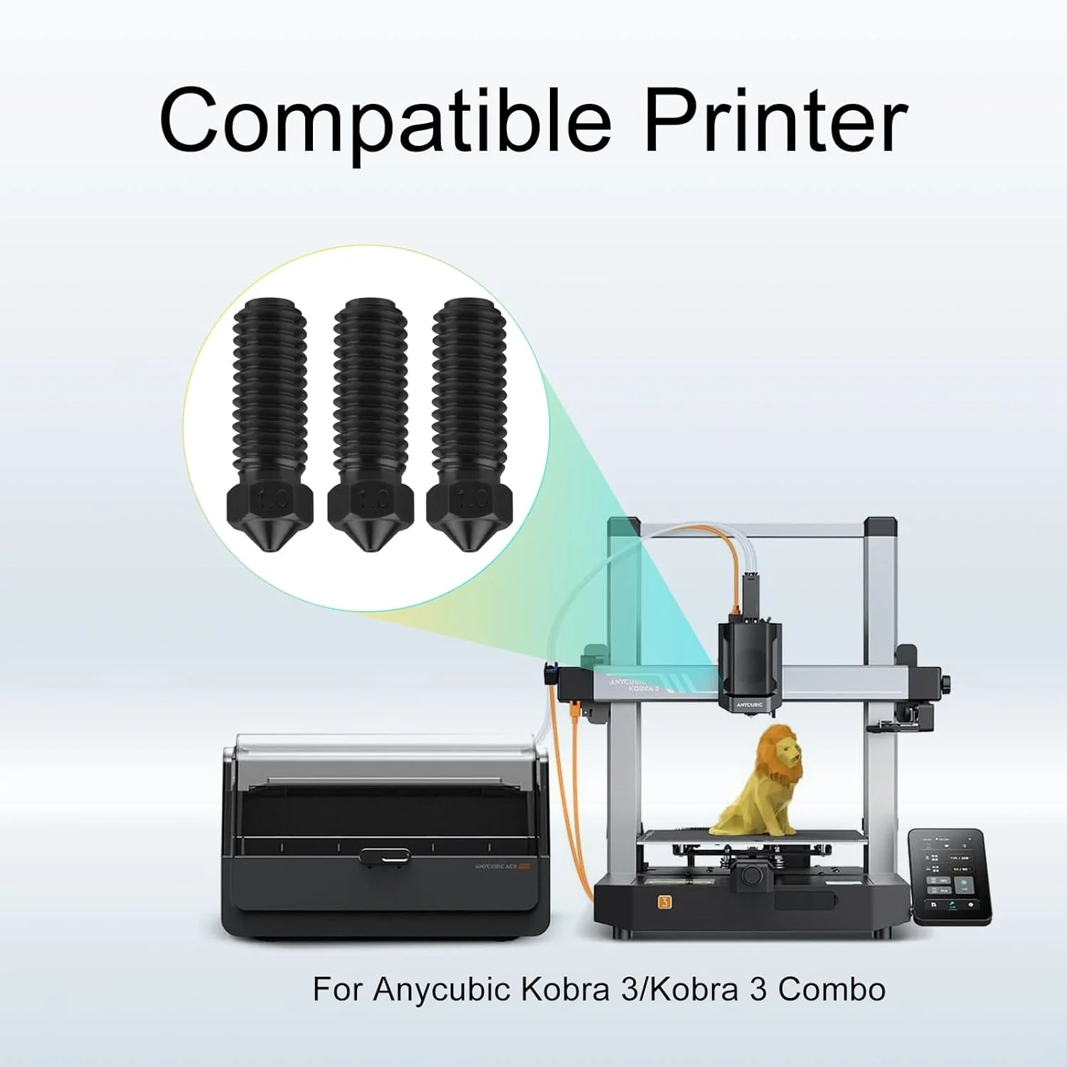 نازل های 1.0 میلی متری ولکانو فولاد سخت کاری شده کبرا 3، نازل اکسترودر M6، اکسترودرهای پرینتر سه بعدی 6 عددی کیت نازل مقاوم در برابر سایش نوک تیز درجه حرارت بالا برای پرینترهای سه بعدی Anycubic کبرا 3