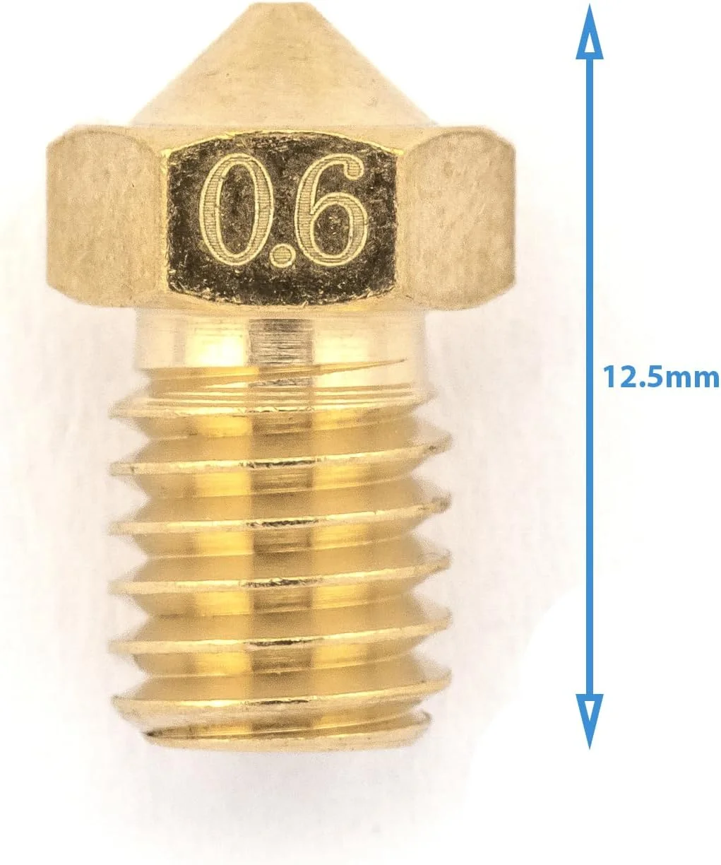 نازل پرینتر سه بعدی برنجی 0.6 میلی متری V6 - سازگار با فیلامنت 1.75 میلی متری و رزوه M6 (6 میلی متری) - قطعه یدکی اکسترودر هات اند E3D مقاوم در برابر خوردگی، ضد زنگ و نچسب