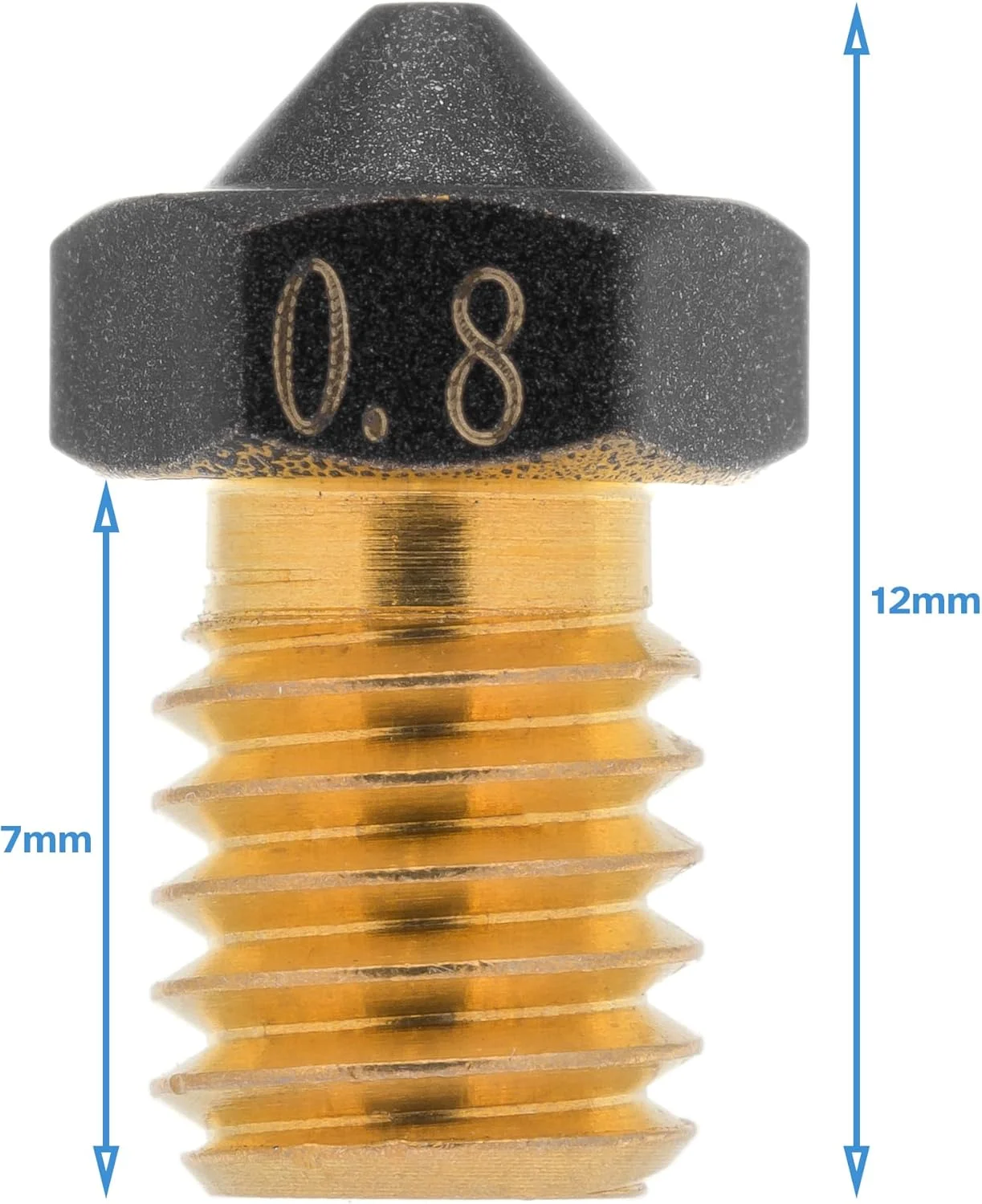 نازل پرینتر سه بعدی برنجی با روکش PTFE، سایز 0.8 میلی متر، مدل V6 - سایز فیلامنت 1.75 میلی متر و رزوه M6 (6 میلی متر) - روکش تفلون نچسب، قطعه یدکی اکسترودر هات اند، ست جایگزین E3D، 40883