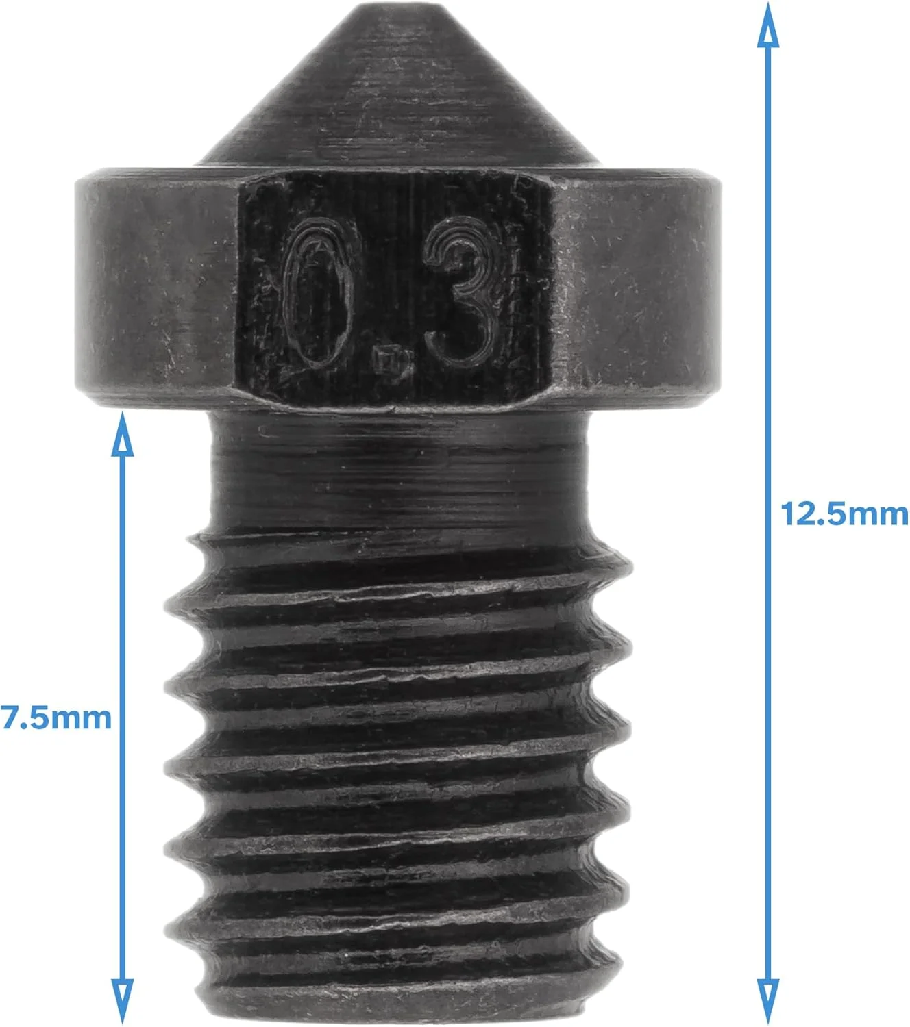 ۵ عدد نازل فولادی سخت کاری شده ۰.۳ میلی متری V6 مناسب پرینتر سه بعدی - سایز فیلامنت ۱.۷۵ میلی متر و رزوه M6 (۶ میلی متر) - مجموعه قطعات یدکی اکسترودر هات اند، مقاوم در برابر سایش و دما