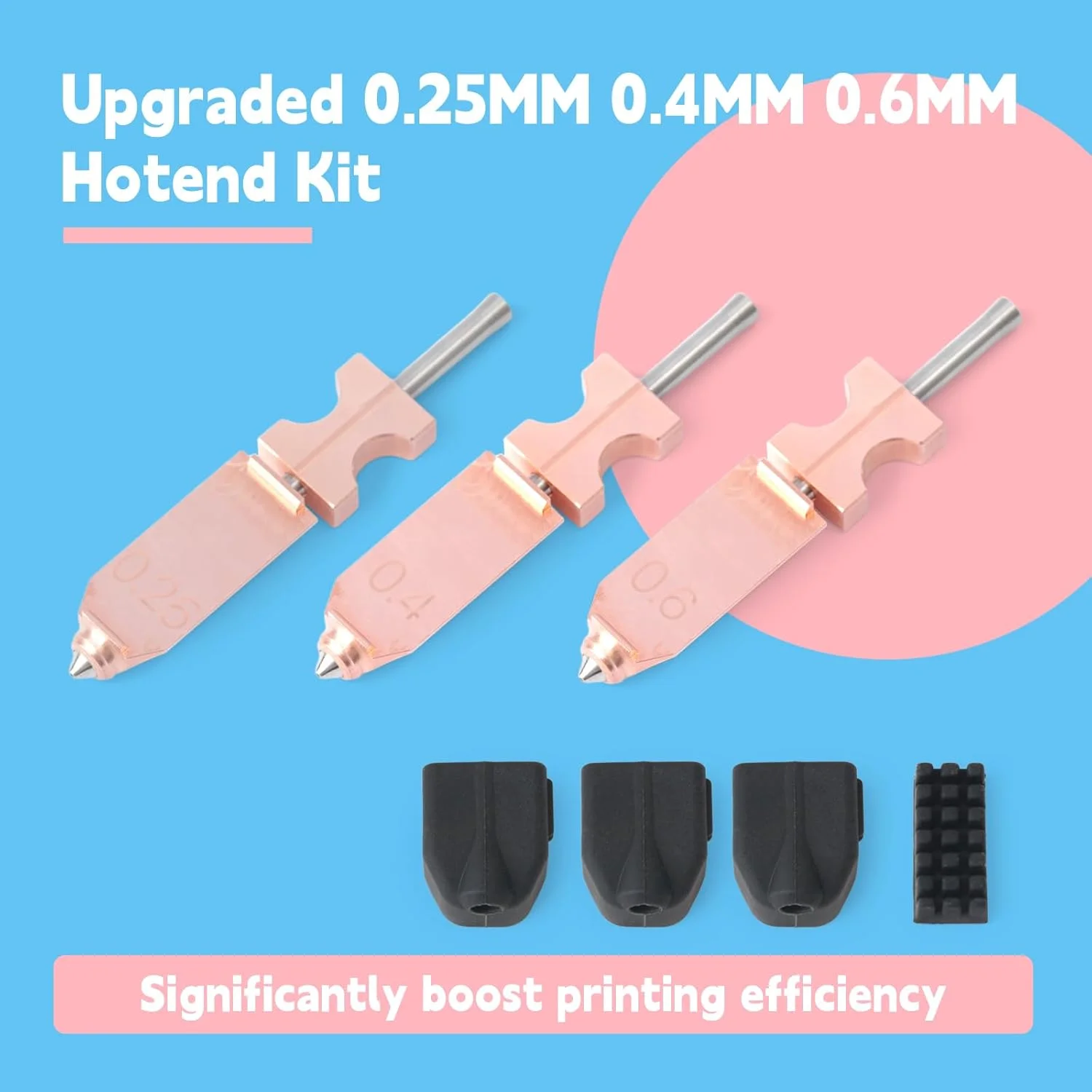 کیت هات‌اند ارتقا یافته 0.25MM 0.4MM 0.6MM سازگار با پرینتر Flashforge AD5X، نازل اکسترودر جداشدنی سریع، بلوک گرمکن رهاسازی سریع، لوله گلو با 3 پوشش سیلیکونی و 1 برس نازل