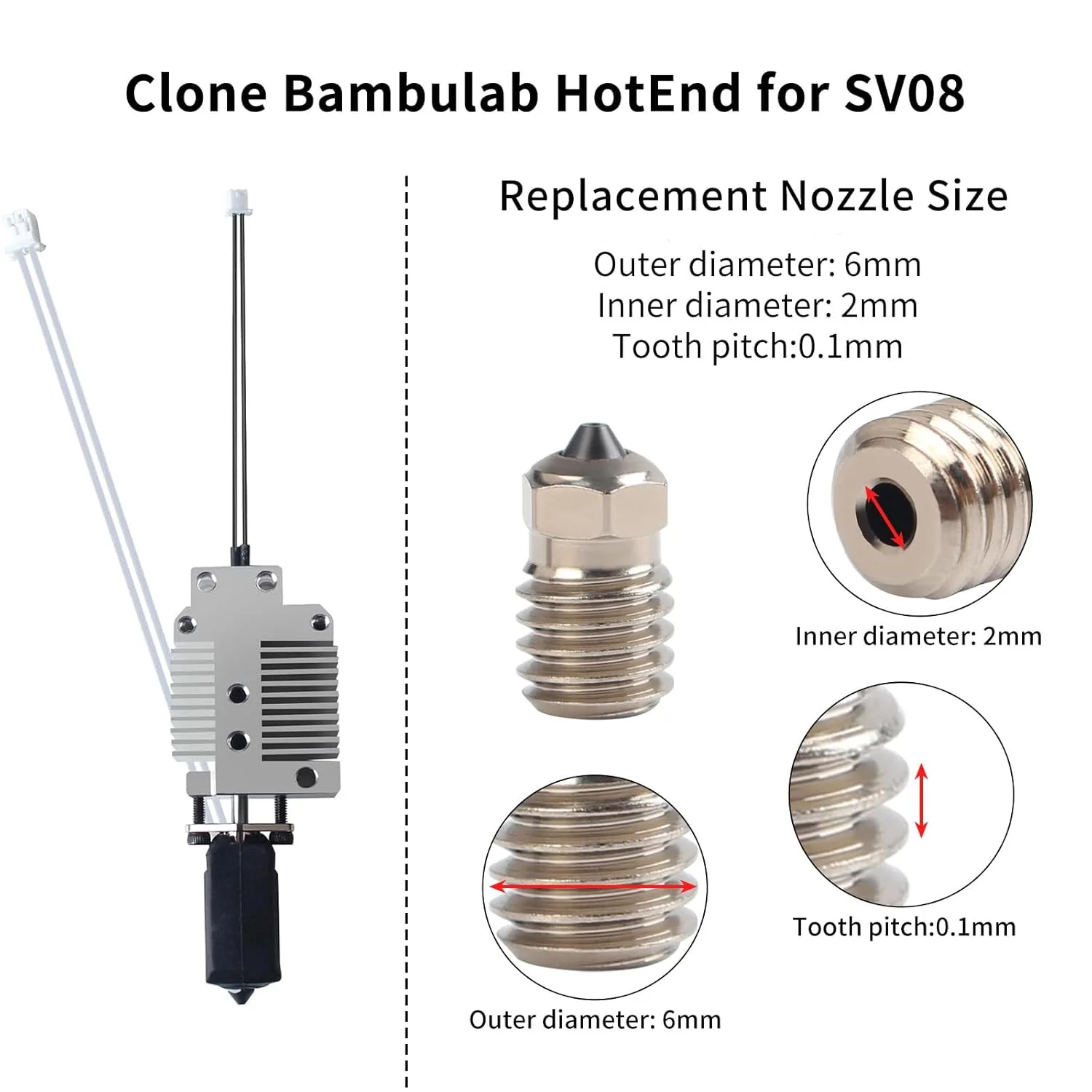 کیت هد چاپ FYSETC SV08 - جایگزین ارتقا یافته هات اند: شامل بلوک حرارتی، روکش سیلیکونی، نازل فولاد سخت شده 0.4 میلی متری، ترمیستور، کارتریج بخاری 24 ولت 72 وات - لوازم جانبی پرینتر سه بعدی