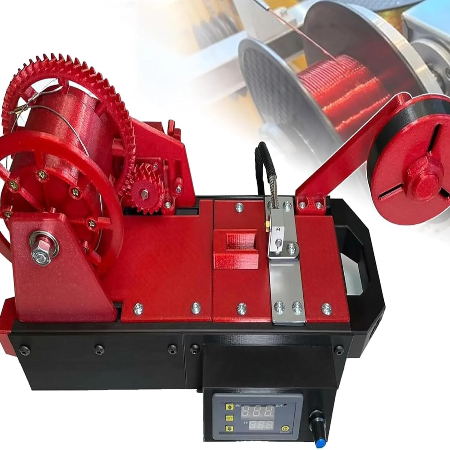 اکسترودر رومیزی فیلامنت برای چاپ سه بعدی، اکسترودر پرینتر سه بعدی، اکسترودر فیلامنت بطری های پلاستیکی، بازیافت کننده بطری پت بازیافتی برای خانواده ها، سازندگان DIY، استودیوهای کوچک - قرمز