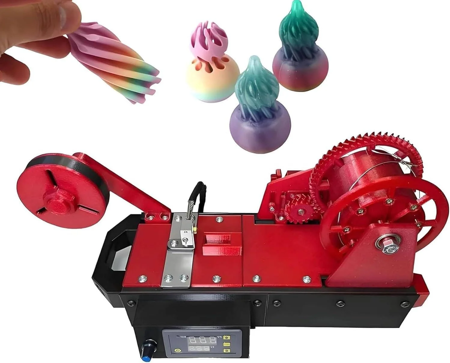 دستگاه تولید کننده فیلامنت پرینتر سه بعدی، تولید کننده فیلامنت چاپ سه بعدی، نازل برنجی با گرمایش سریع، کنترل سرعت دما، بازیافت بطری برای خانواده ها، سازندگان DIY قرمز