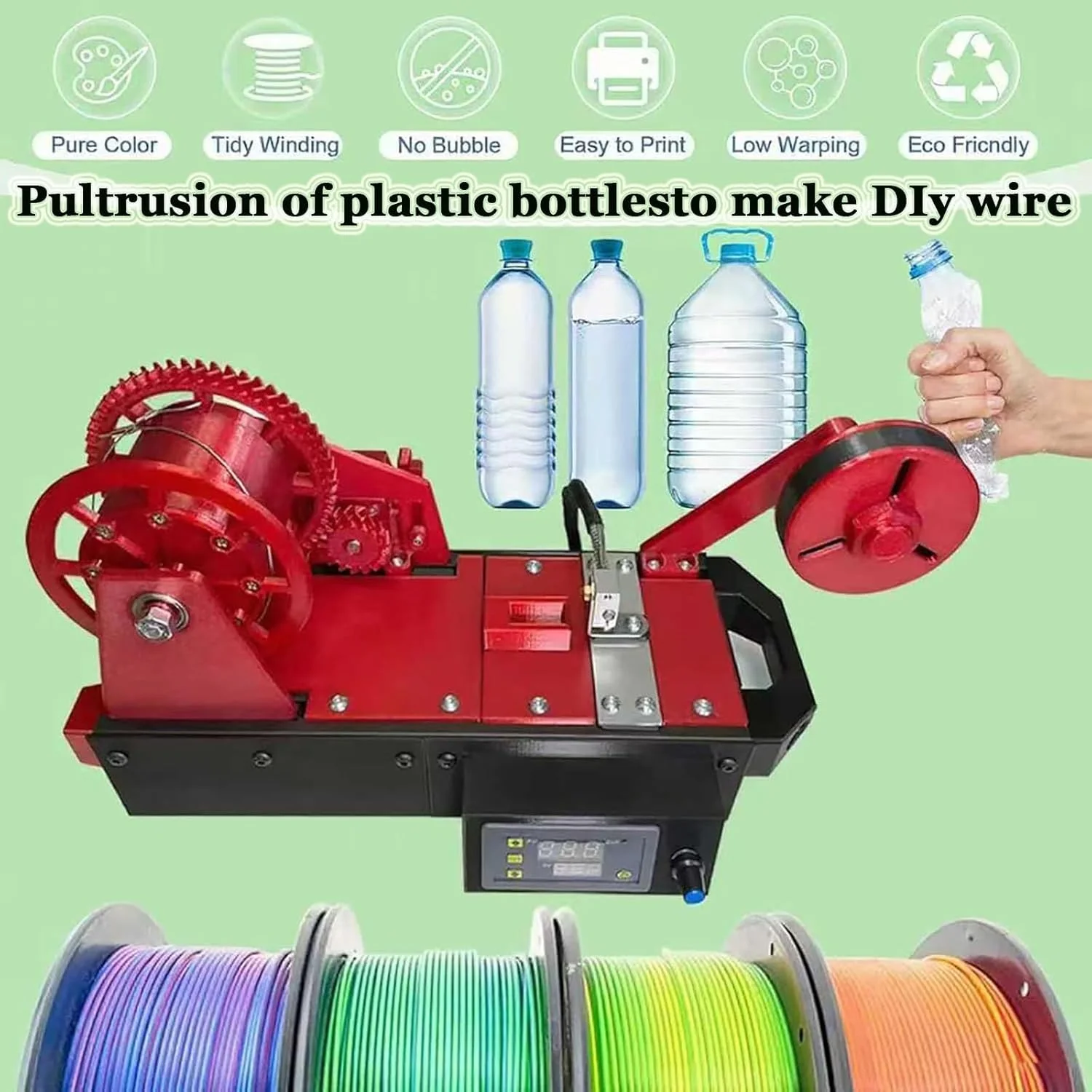 دستگاه تولید کننده فیلامنت رومیزی، اکسترودرهای ارتقا یافته پرینتر سه بعدی، بازیافت کننده بطری PET بازیافتی با نمایشگر دیجیتال دما، سرعت قابل تنظیم برای خانواده ها، سازندگان DIY (C)