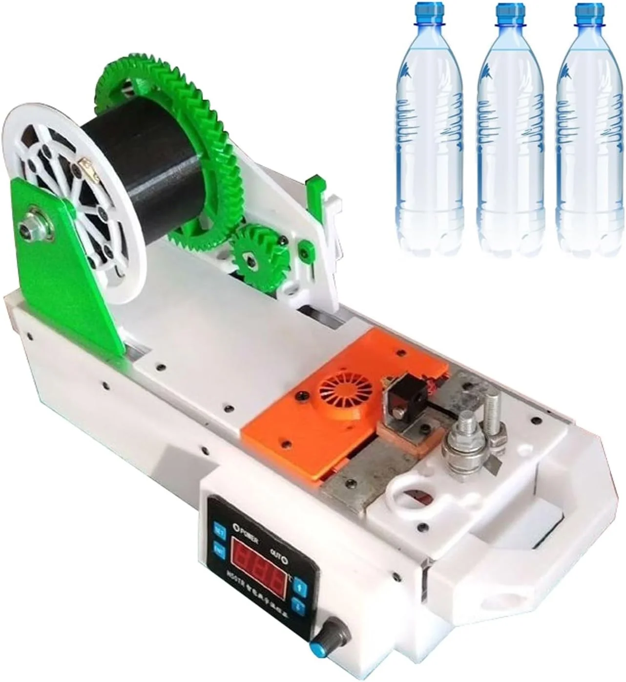 اکسترودرهای پرینتر سه بعدی، دستگاه سازنده فیلامنت رومیزی، بازیافت کننده بطری PET بازیافتی، فیلامنت سه بعدی تولید شده از بطری های پلاستیکی، برای خانواده ها، سازندگان DIY، استودیوهای کوچک (سبز)