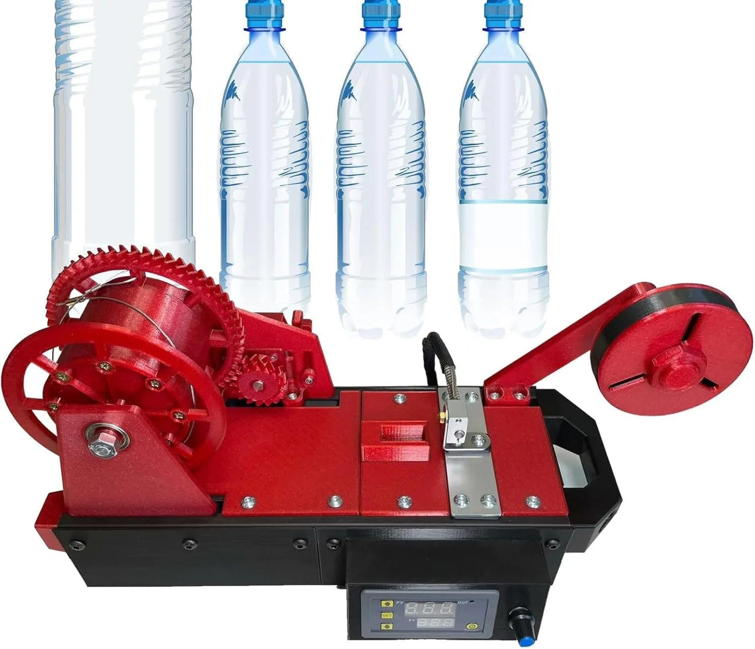 دستگاه اکسترودر پرینتر سه بعدی، دستگاه تولید کننده فیلامنت رومیزی، بازیافت کننده بطری PET بازیافتی، فیلامنت سه بعدی تولید شده از بطری های پلاستیکی، برای خانواده ها، سازندگان DIY، استودیوهای کوچک (قرمز)