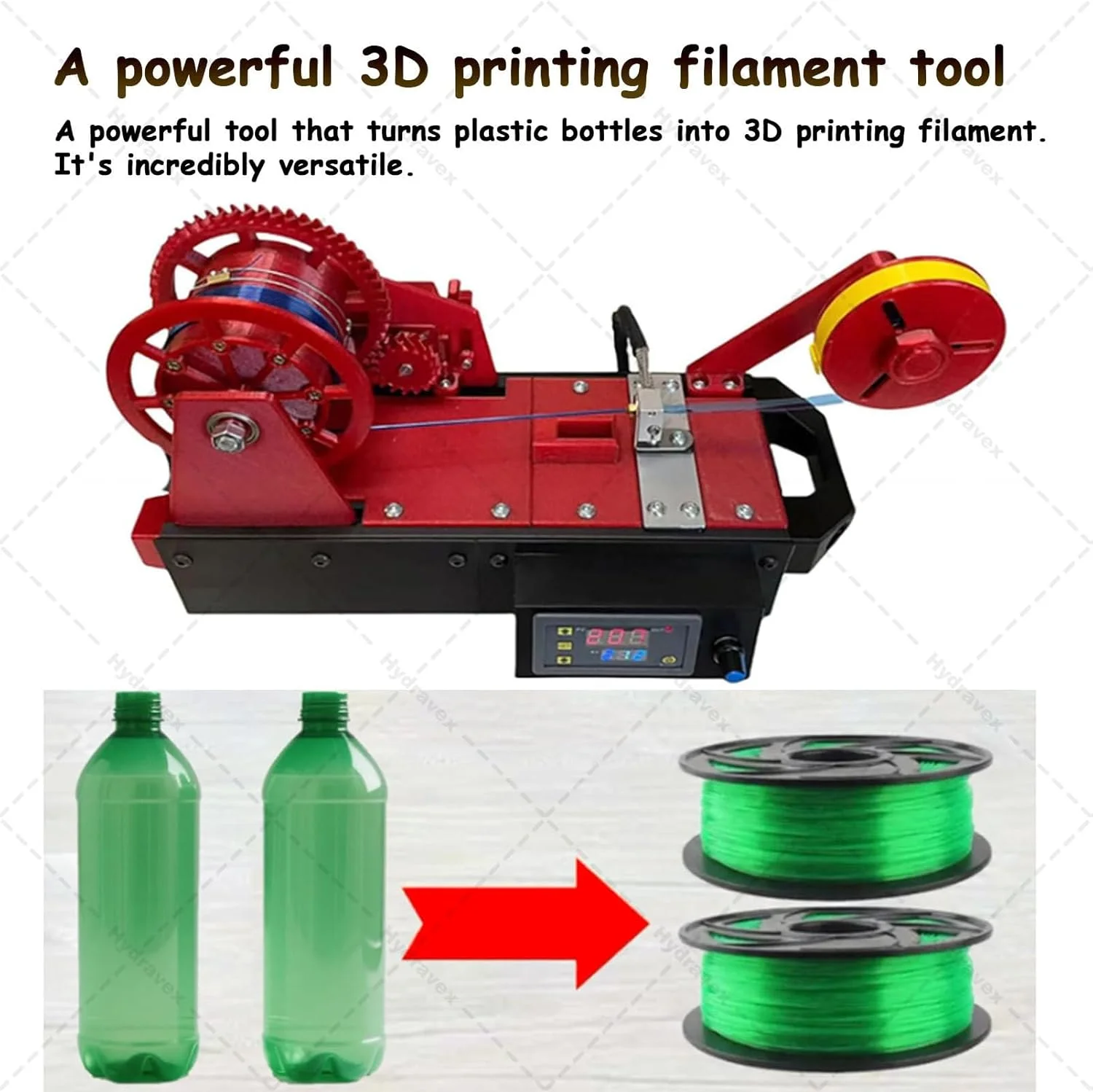 اکسترودرهای پرینتر سه بعدی، سازنده فیلامنت بازیافتی پت، با نمایشگر دیجیتال دما، سرعت قابل تنظیم، سازنده فیلامنت رومیزی برای خانواده (قرمز)