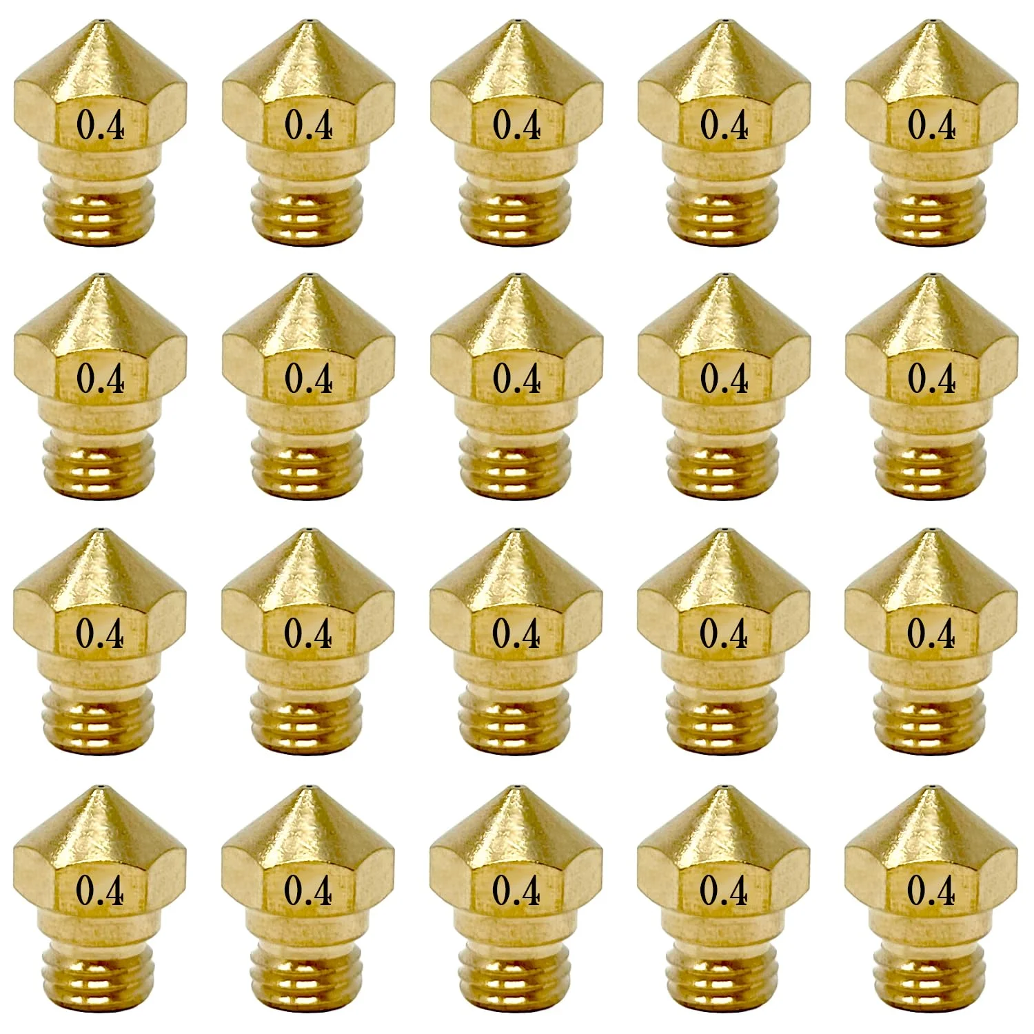 نازل اکسترودر MK10 برنجی 0.4 میلی‌متری برای فیلامنت 1.75 میلی‌متری، هد چاپ M7، بسته 20 عددی