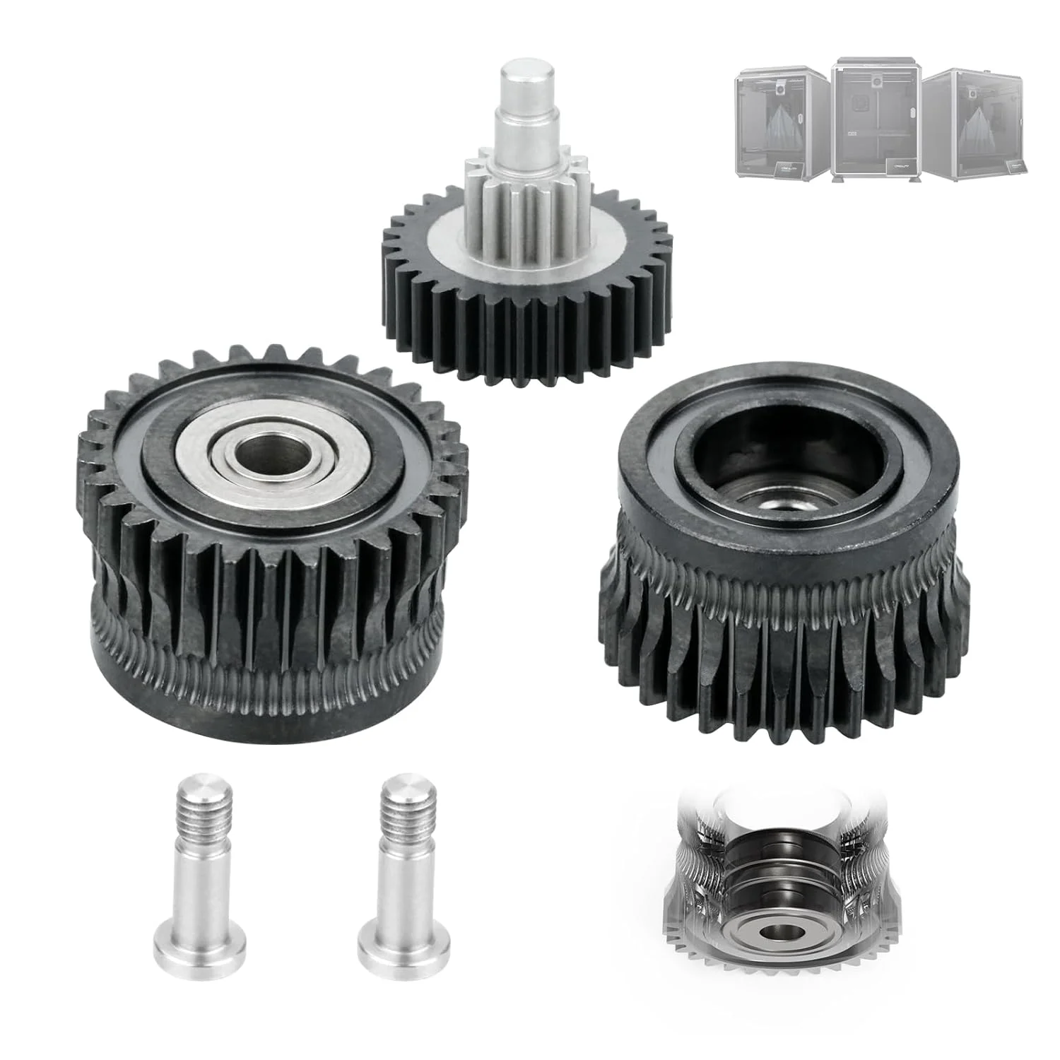 ارتقاء اکسترودر K1 Max، کیت ارتقاء دنده دو بلبرینگ K1 فولاد سخت شده DLC مشکی + دنده کاهنده، دنده اکسترودر تمام فلزی درایو فیلامنت، برای قطعات لوازم جانبی پرینتر سه بعدی K1 / K1 Max / K1C