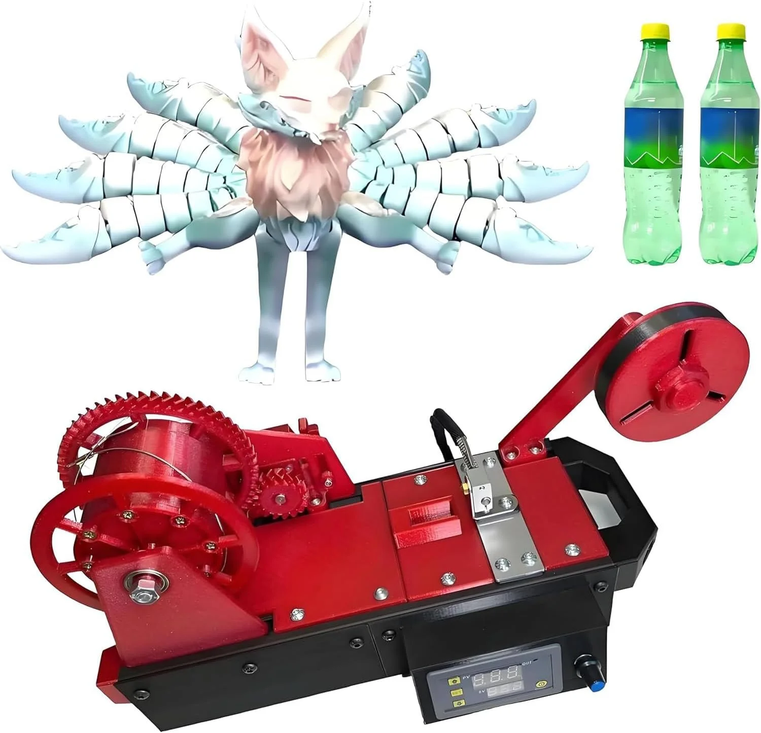 اکسترودر پرینتر سه بعدی، دستگاه تولید کننده فیلامنت رومیزی، فیلامنت پلاستیکی پولترود شده، بازیافت بطری های پلاستیکی پت بازیافتی برای خانواده ها، سازندگان DIY، استودیوهای کوچک - قرمز