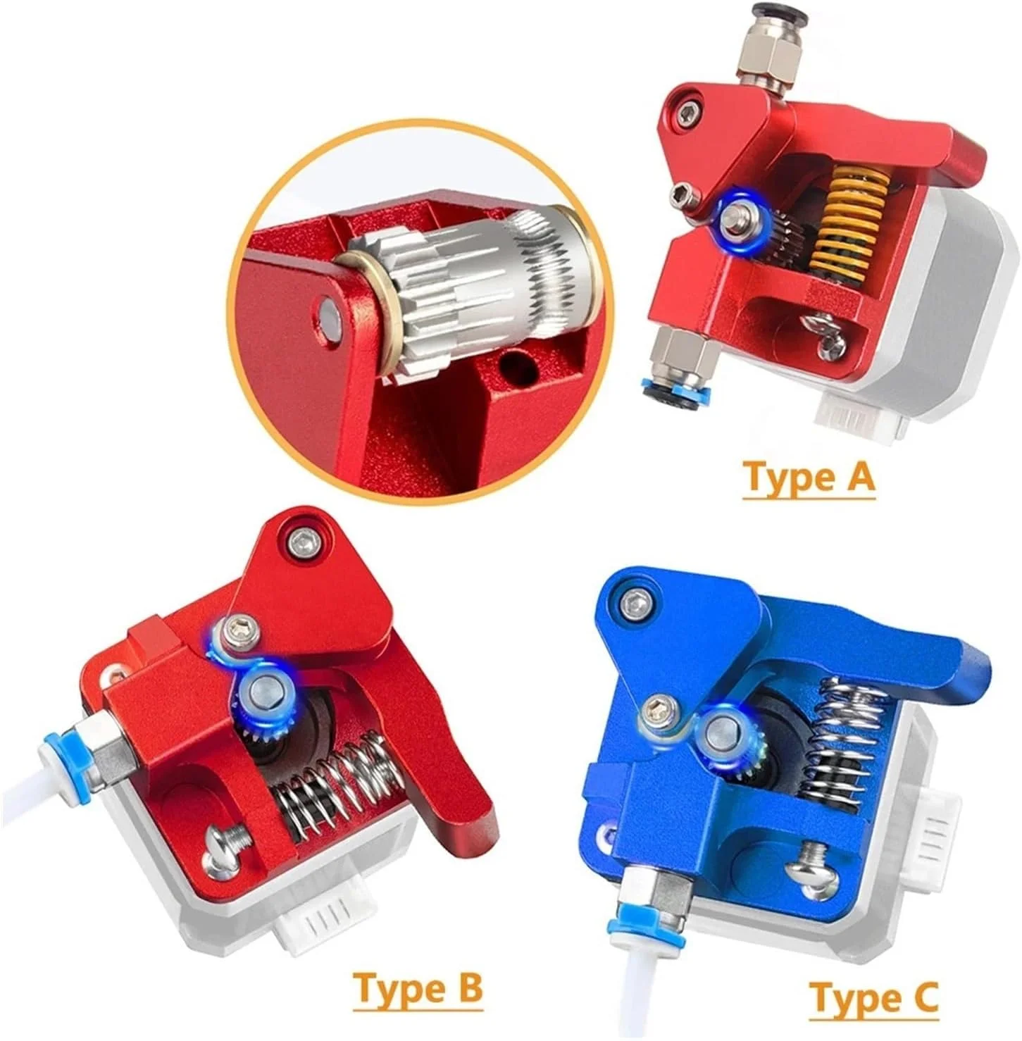 اکسترودر دنده دوبل با قرقره های دوتایی، قطعات پرینتر سه بعدی اکستروژن مستقیم آلومینیومی ارتقا یافته، سازگار با Ender 3, V2, Neo, S5, CR10S-PRO - (TypeB-Red)