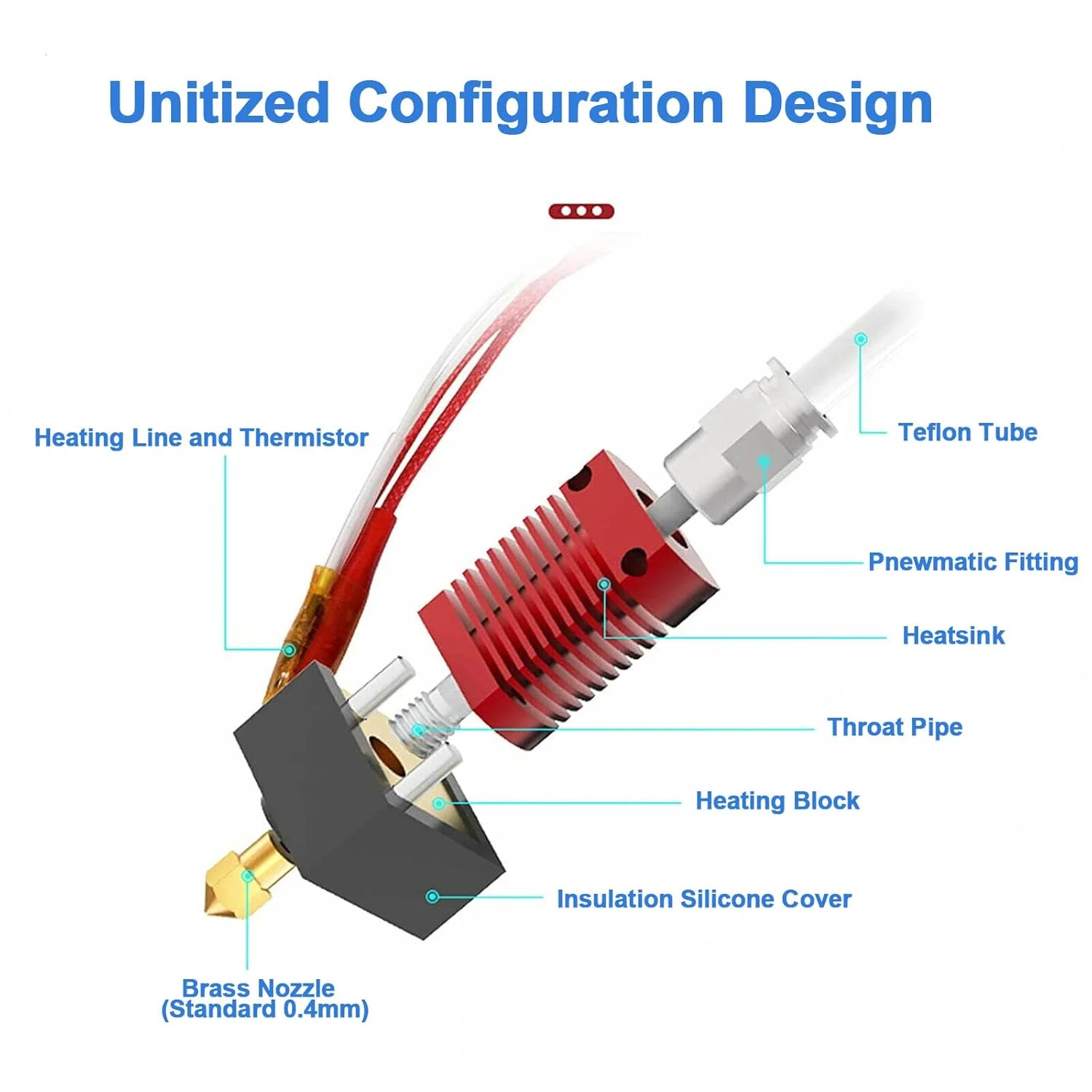 کیت اکسترودر هات اند، کیت هات اند اکسترودر MK8 مونتاژ شده با نازل 0.4 میلی متری و جوراب سیلیکونی سازگار با Creality Ender 3، Ender 3 Pro، Ender 3 V2
