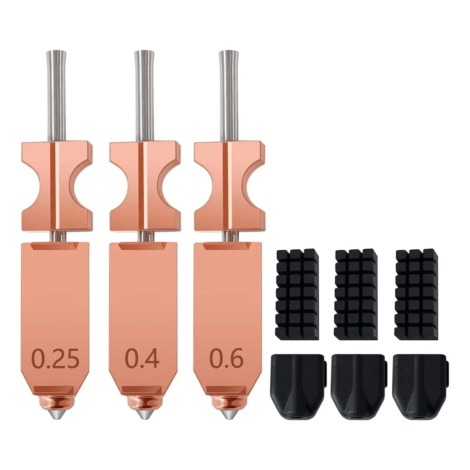 نازل هات اند فلزی سریع جداشدنی پرینتر سه بعدی Eujgoov، 3 عدد، با سایزهای 0.25mm، 0.4mm، 0.6mm به همراه برس و روکش سیلیکونی
