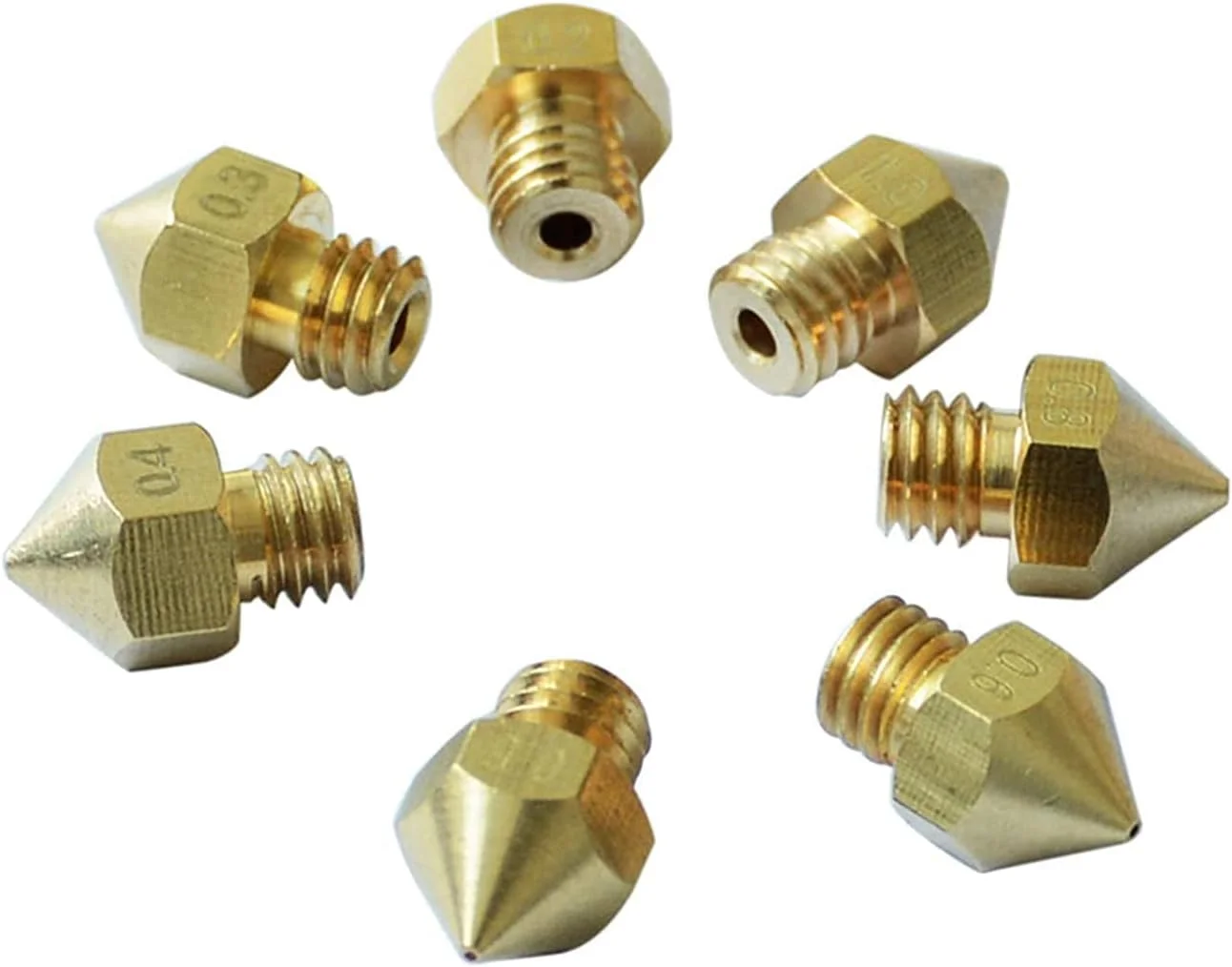 نازل ها، نازل پرینتر، نازل های برنجی، 7 عدد نازل مسی با رزوه M6 با قطر 0.2/0.3/0.4/0.5/0.6/0.8/1.0 میلی متر برای اکسترودر پرینتر سه بعدی با فیلامنت 1.75 میلی متری