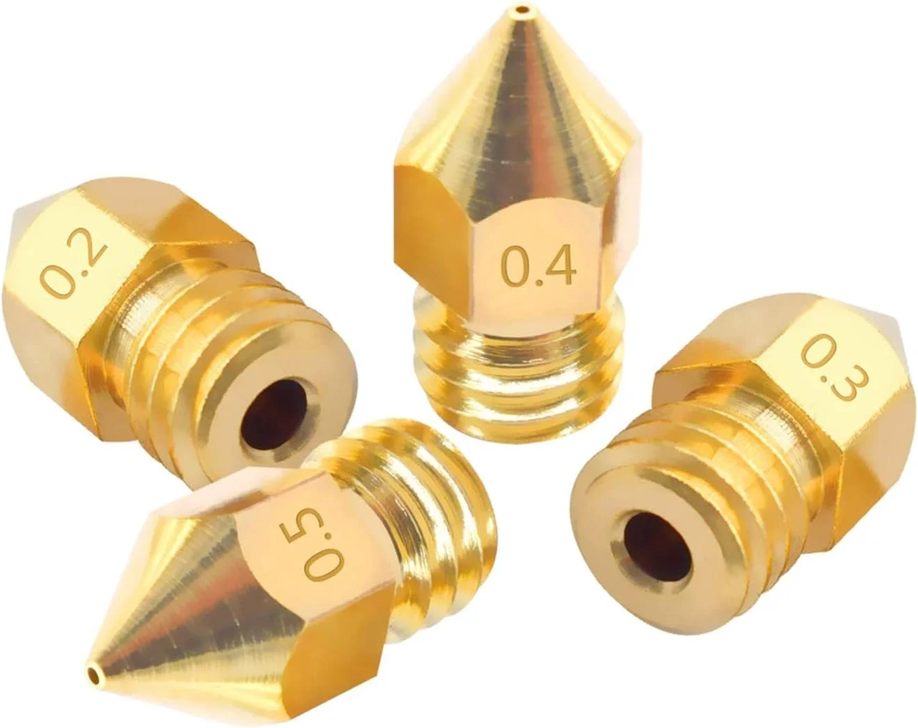 نازل، نازل پرینتر، نازل برنجی، 50 عدد نازل با اندازه های مختلف قطر 0.2/0.3/0.4/0.5 میلی متر برای اکسترودر پرینتر سه بعدی با فیلامنت 1.75 میلی متر