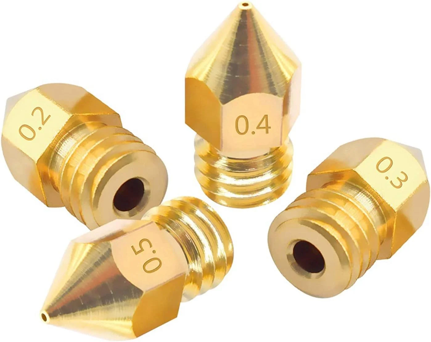 نازل، نازل پرینتر، نازل های برنجی، 5 عدد نازل برنجی با قطر 0.2/0.3/0.4/0.5 میلی متر برای اکسترودر پرینتر سه بعدی با فیلامنت 1.75/3.0 میلی متر، قطر نازل 0.3 میلی متر (رنگ: فیلامنت 1.75 میلی متر، اندازه: 0.3 میلی متر)