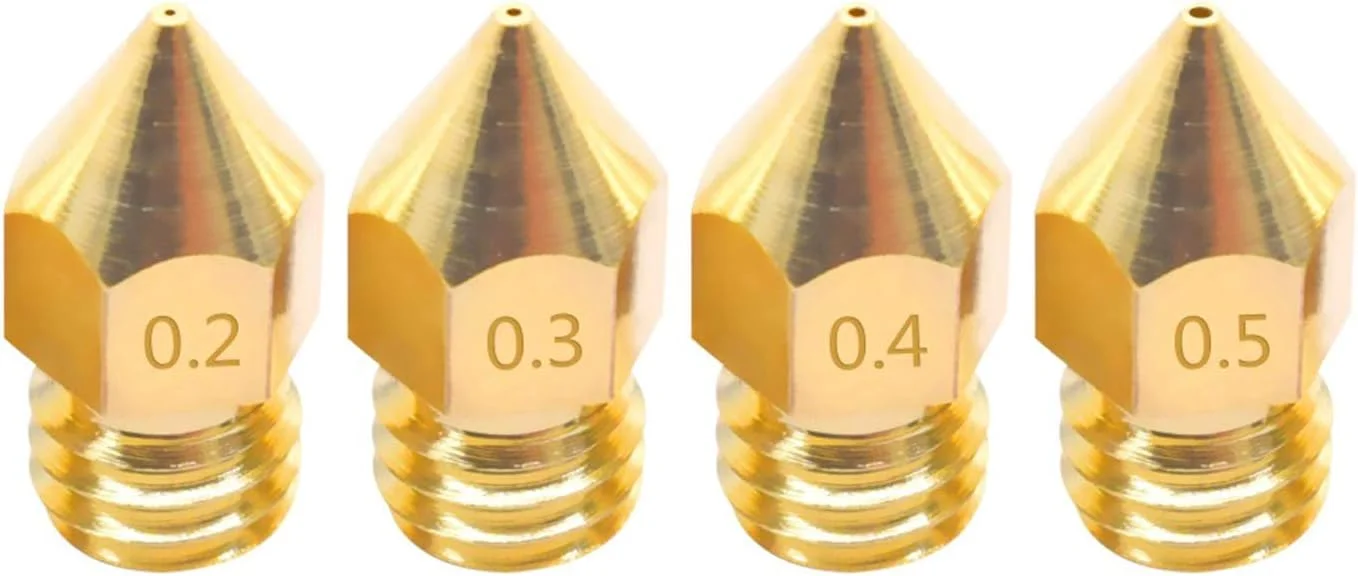 نازل، نازل پرینتر، نازل برنجی، 50 عدد نازل با اندازه های مختلف قطر 0.2/0.3/0.4/0.5 میلی متر برای اکسترودر پرینتر سه بعدی با فیلامنت 1.75 میلی متر