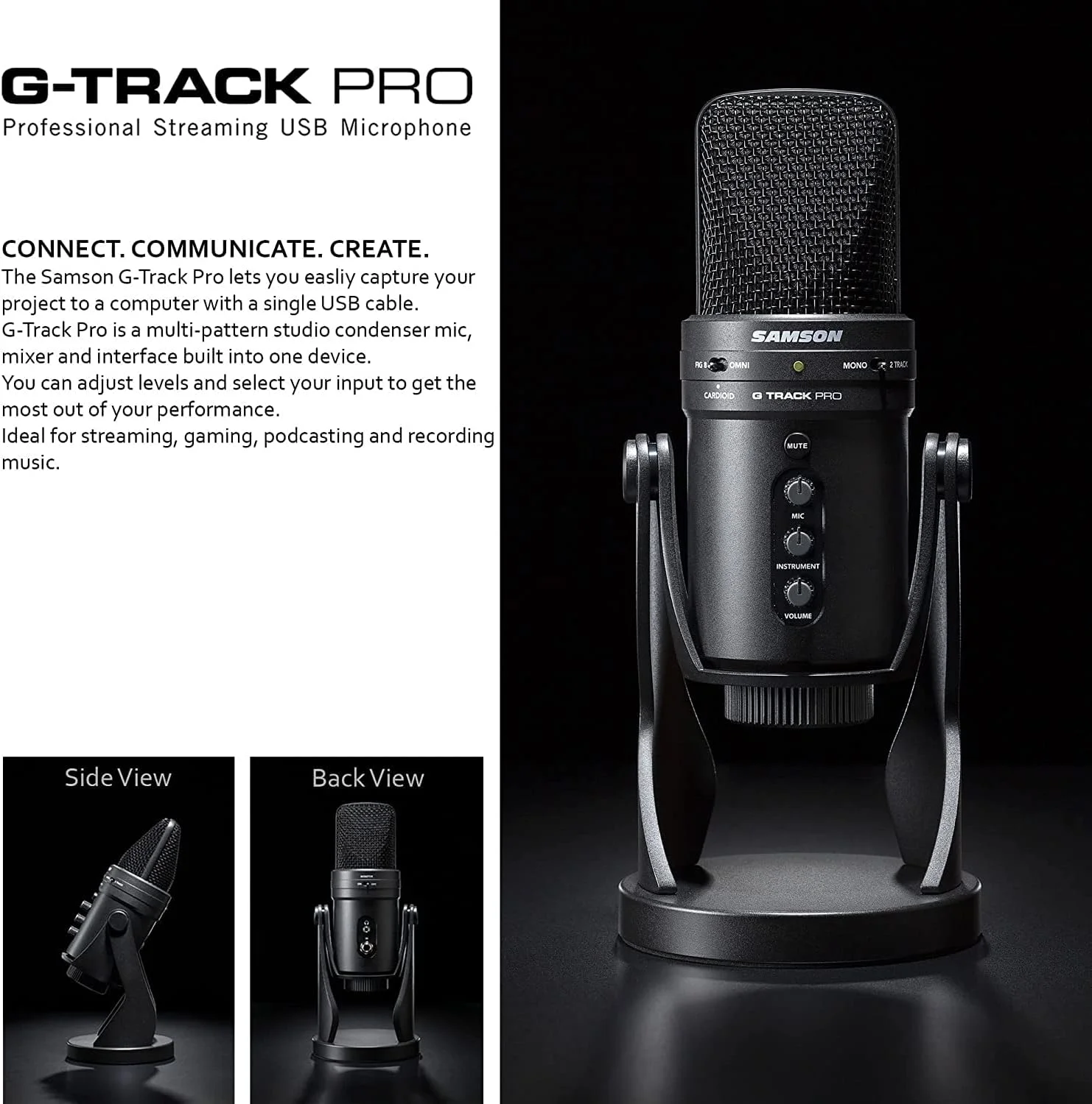 میکروفون استودیویی USB 24 بیتی Samson G-Track Pro با رابط صوتی به همراه پاپ فیلتر G-Track Pro و پارچه تمیز کننده - بسته میکروفون با ارزش