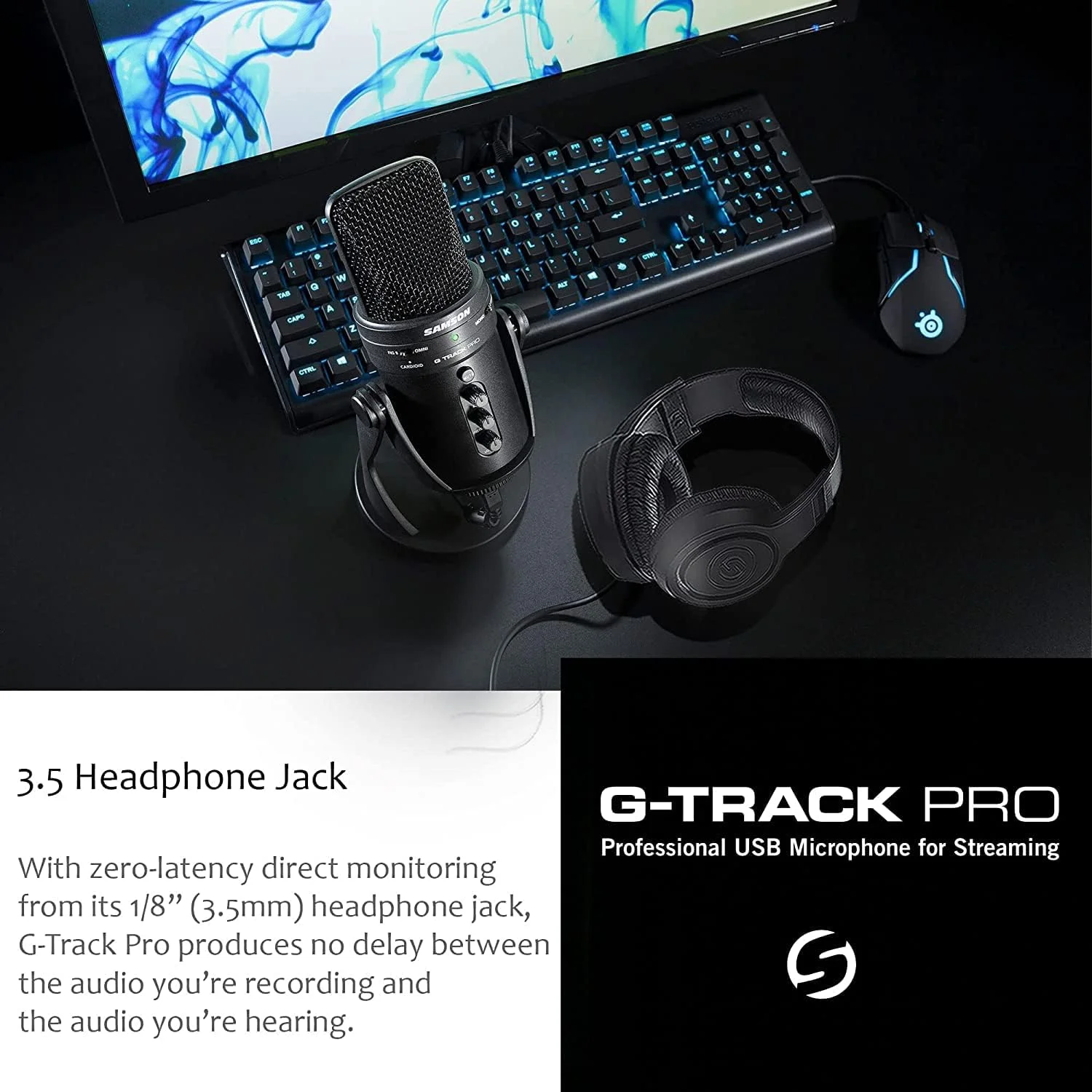 میکروفون استودیویی USB 24 بیتی Samson G-Track Pro با رابط صوتی به همراه پاپ فیلتر G-Track Pro و پارچه تمیز کننده - بسته میکروفون با ارزش