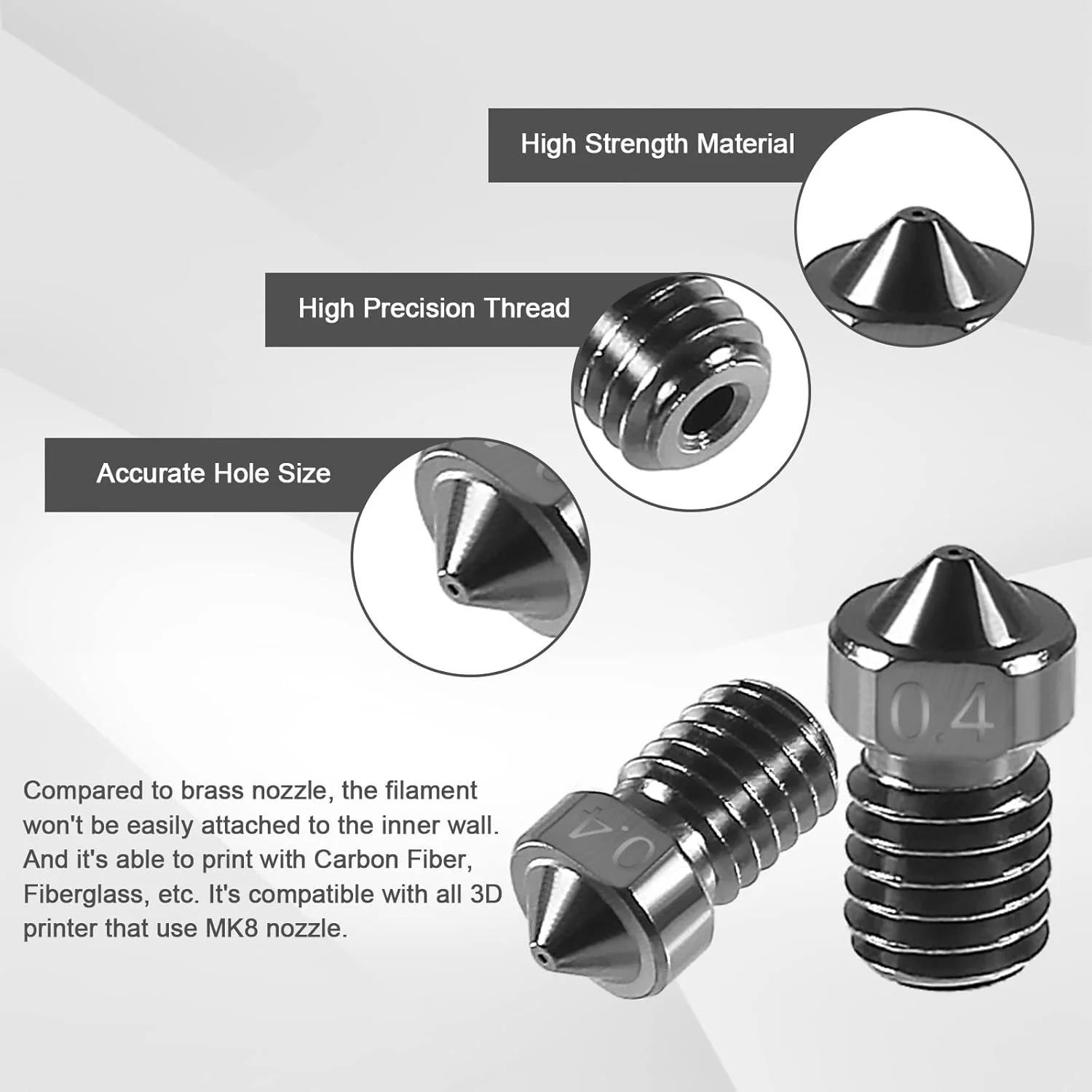 نازل های فولادی سخت کاری شده DIANN V6، بسته 10 عددی، برای پرینتر سه بعدی E3D V6 V5 Hotend Extruder Printer Ender3 E3D Hot End Titan Extruder Prusa i3