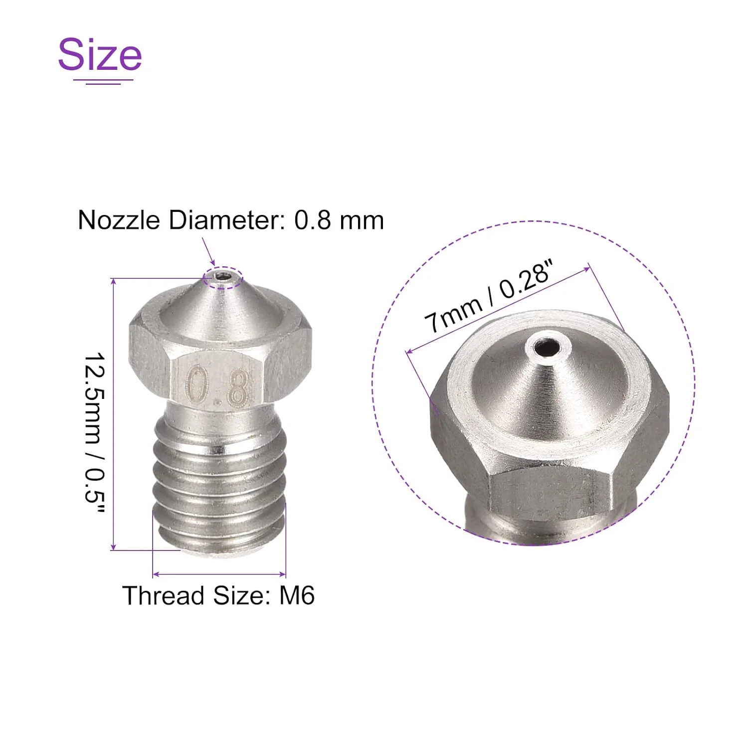 نازل پرینتر سه بعدی DMiotech بسته 4 عددی 0.8 میلی متری، نازل استیل ضد زنگ برای اکسترودر V5 V6، فیلامنت 3 میلی متری