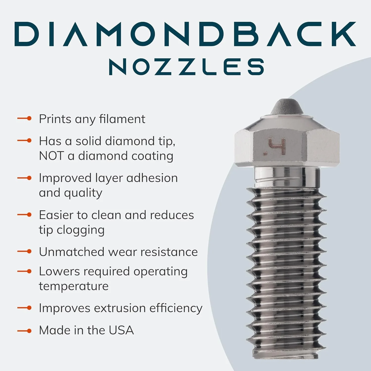 نازل‌های Diamondback – سازگار با Qidi Q1 Pro، XMax3، XPlus3 – نازل‌های پرینتر سه بعدی با نوک الماس جامد پلی کریستالی، اکستروژن بهبود یافته، مناسب برای هر نوع فیلامنت، عمر طولانی، مقاوم در برابر سایش، ساخت ایالات متحده آمریکا (0.4 میلی‌متر)