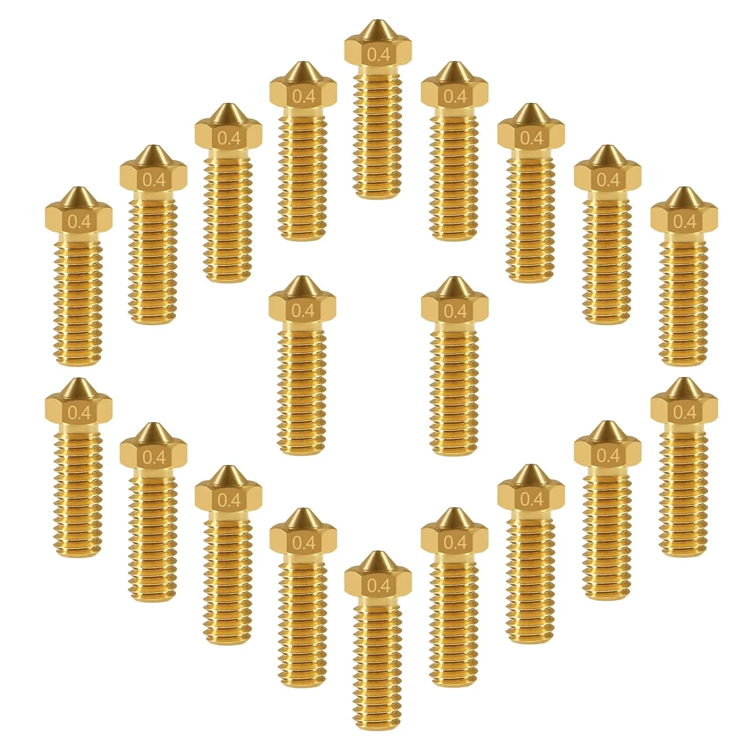 ۲۰ عدد نازل برنجی ولکانو V6 اکسترودر اضافی نازل ۰.۴ میلی متری M6 فیلامنت ۱.۷۵ میلی متری برای قطعات پرینتر سه بعدی (۰.۴ میلی متر)