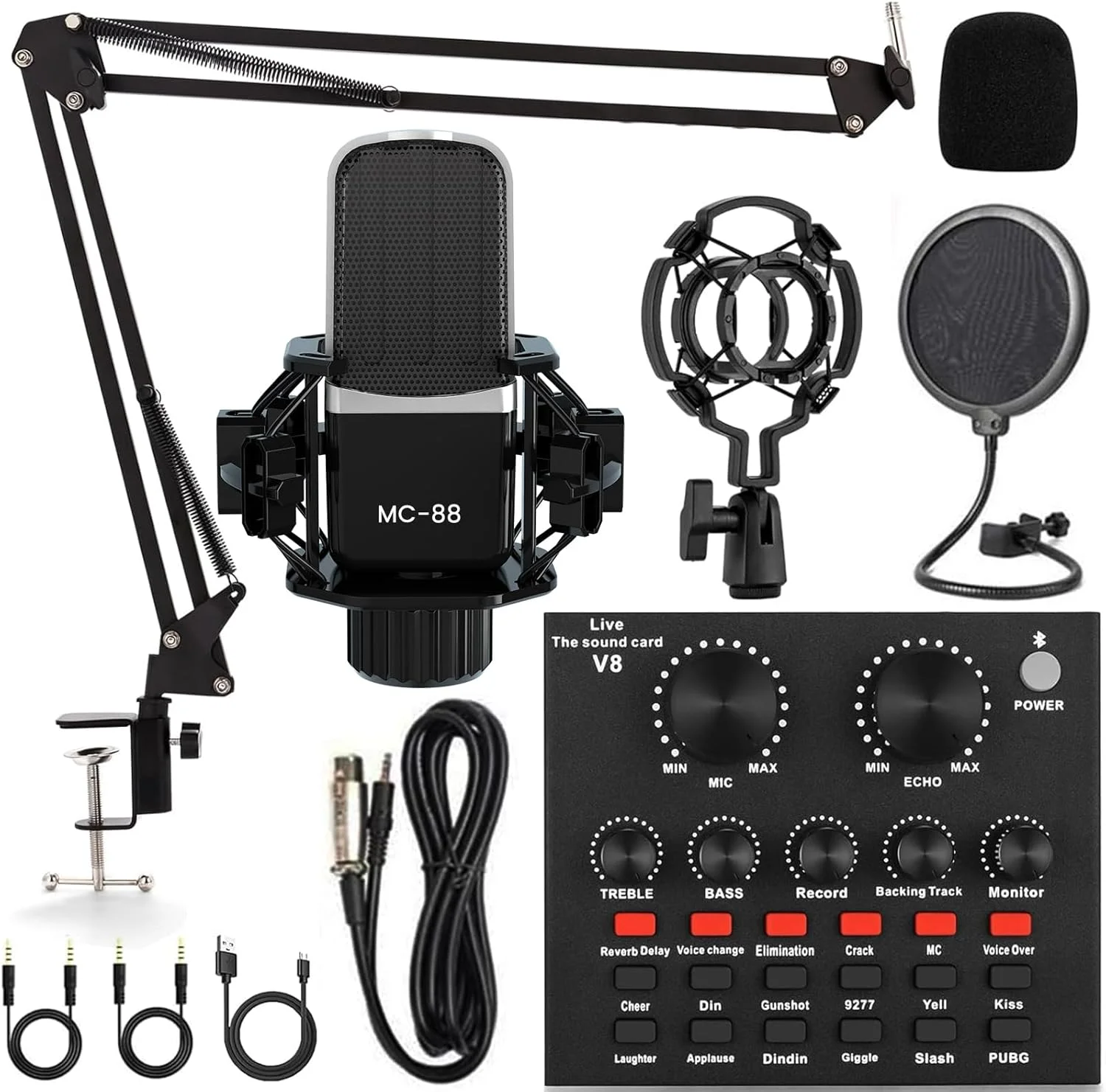پکیج تجهیزات پادکست، کارت صدای همه کاره با میکروفون کاندنسر استودیویی ایده آل برای پادکست، ضبط، آواز، استریم و بازی، کامپیوتر، تلفن هوشمند، یوتیوب، تیک تاک (V8) پکیج تجهیزات پادکست، کارت صدای همه کاره با میکروفون کاندنسر استودیویی ایده آل برای پادکست، ضبط، آواز، استریم و بازی، کامپیوتر، تلفن هوشمند، یوتیوب، تیک تاک (V8)