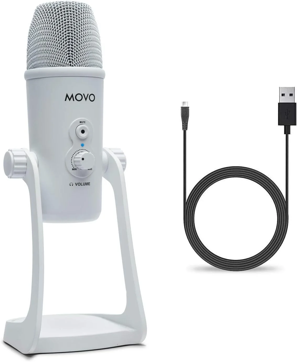 میکروفون USB رومیزی Movo UM700W سفید برای کامپیوتر - میکروفون استودیویی با 4 الگوی قطبی - میکروفون بازی USB برای PC، Mac و Android - بهترین میکروفون برای ضبط پادکست و راه اندازی استریم