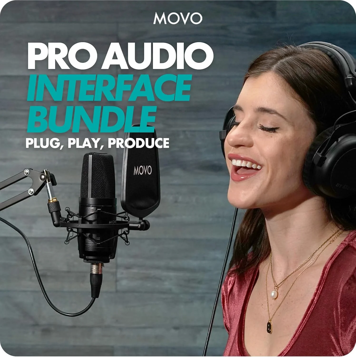 کیت میکروفون کاندنسر حرفه ای Movo VSM-5 به همراه کارت صدای MDX-1 2x2 با بازوی میکروفون و هدفون استودیویی - بسته کارت صدا/میکروفون برای نوازندگان، پادکست، یوتیوب و استریم