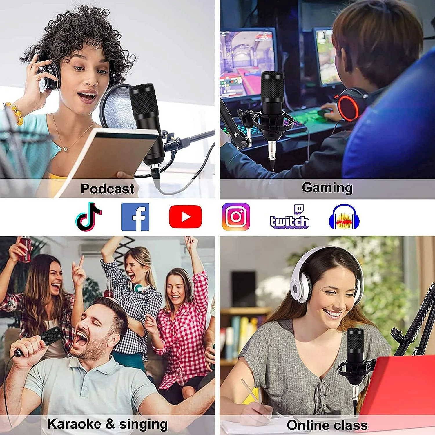 مجموعه تجهیزات پادکست، کیت میکروفون BM-800 با کارت صدای زنده، بازوی قیچی تعلیق میکروفون قابل تنظیم، لرزه گیر فلزی و فیلتر پاپ دولایه برای ضبط و پخش استودیویی (CF200-مشکی)