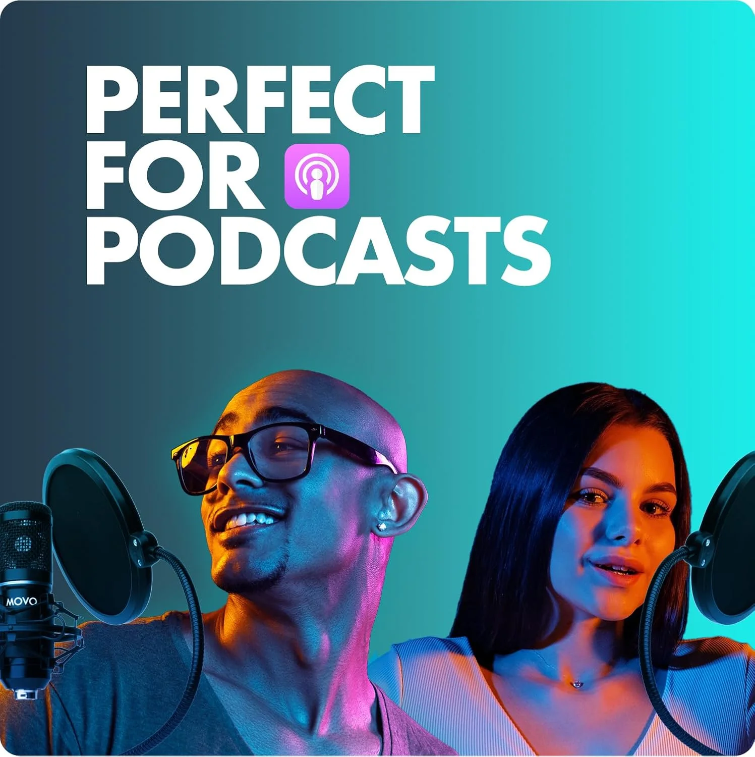 بسته چهارتایی میکروفون پادکست XLR یونیورسال Movo PodPak4T - شامل 4 میکروفون کاندنسر کاردیوئید، پایه های رومیزی میکروفون، پاپ فیلتر، لرزه گیر و کابل برای تجهیزات پادکست